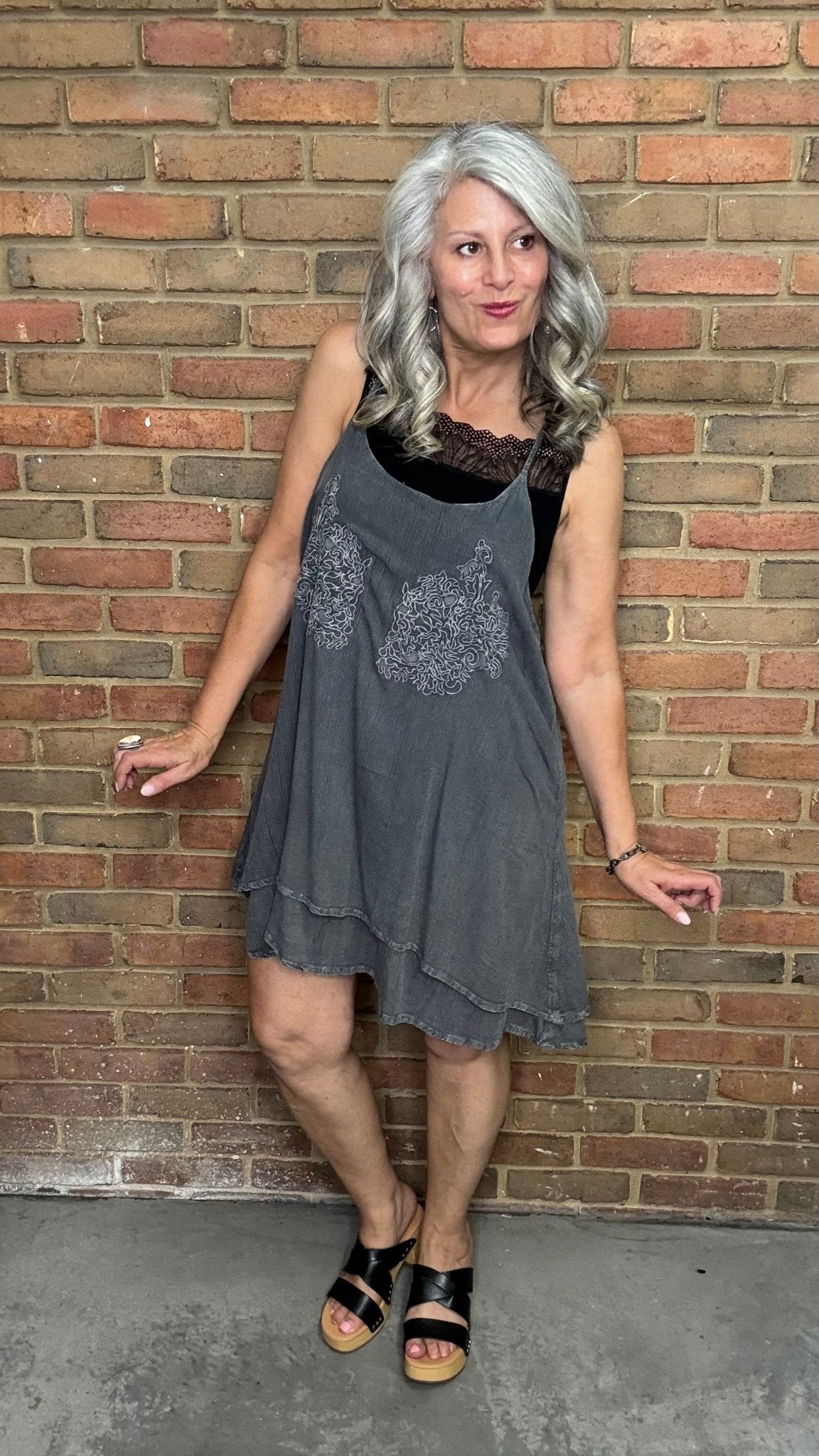 Long Charcoal Tunic Tank - Vintage Vault Boutique