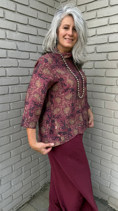 Dusty Rose Mock Neck Button Detail Top