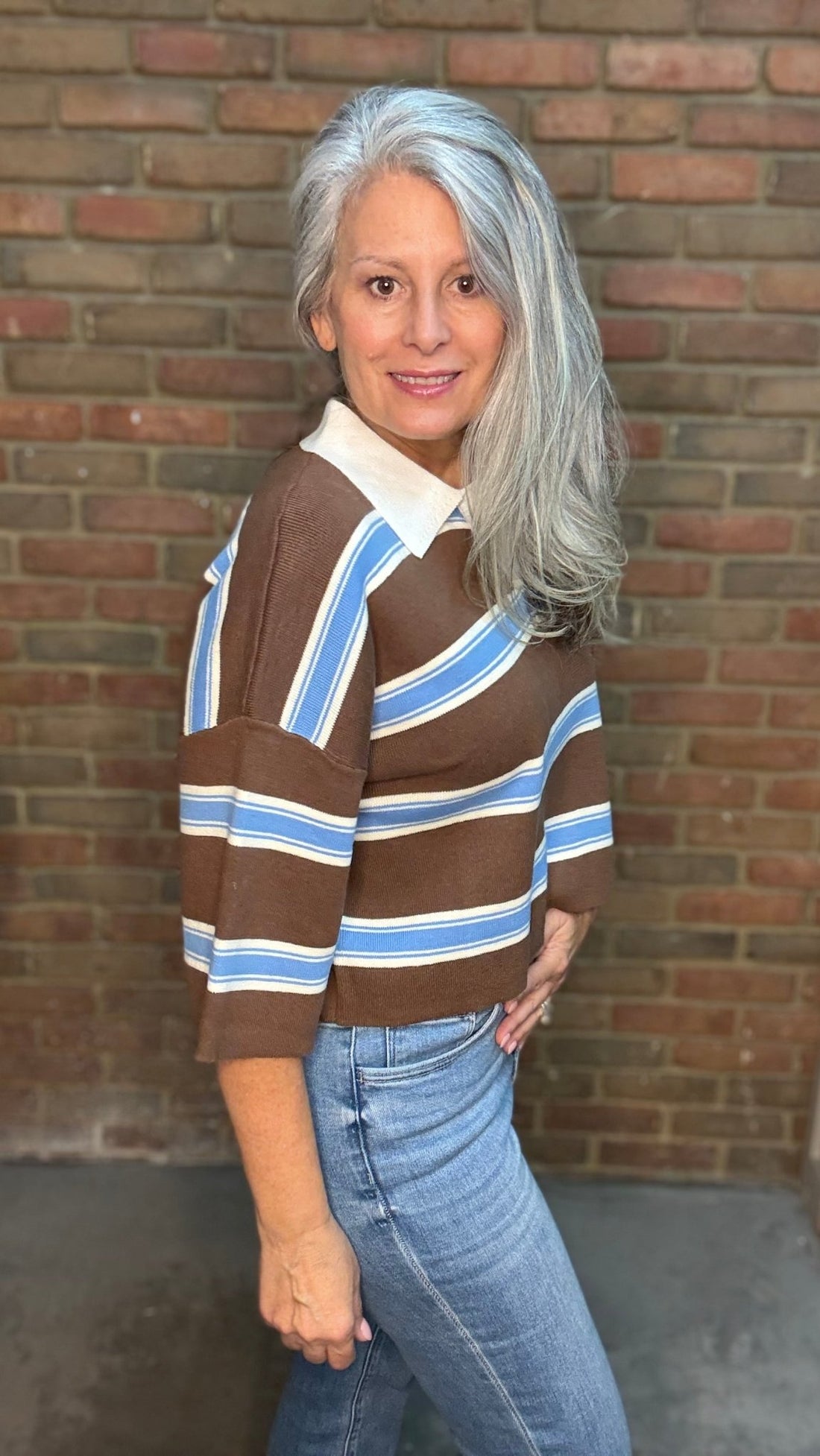 Cloud Cocoa Striped Polo Top - Vintage Vault Boutique