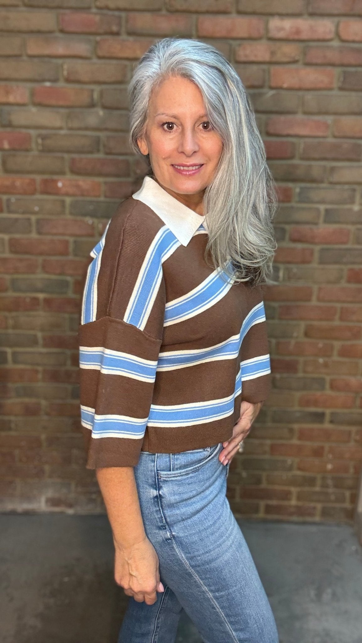 Cloud Cocoa Striped Polo Top - Vintage Vault Boutique