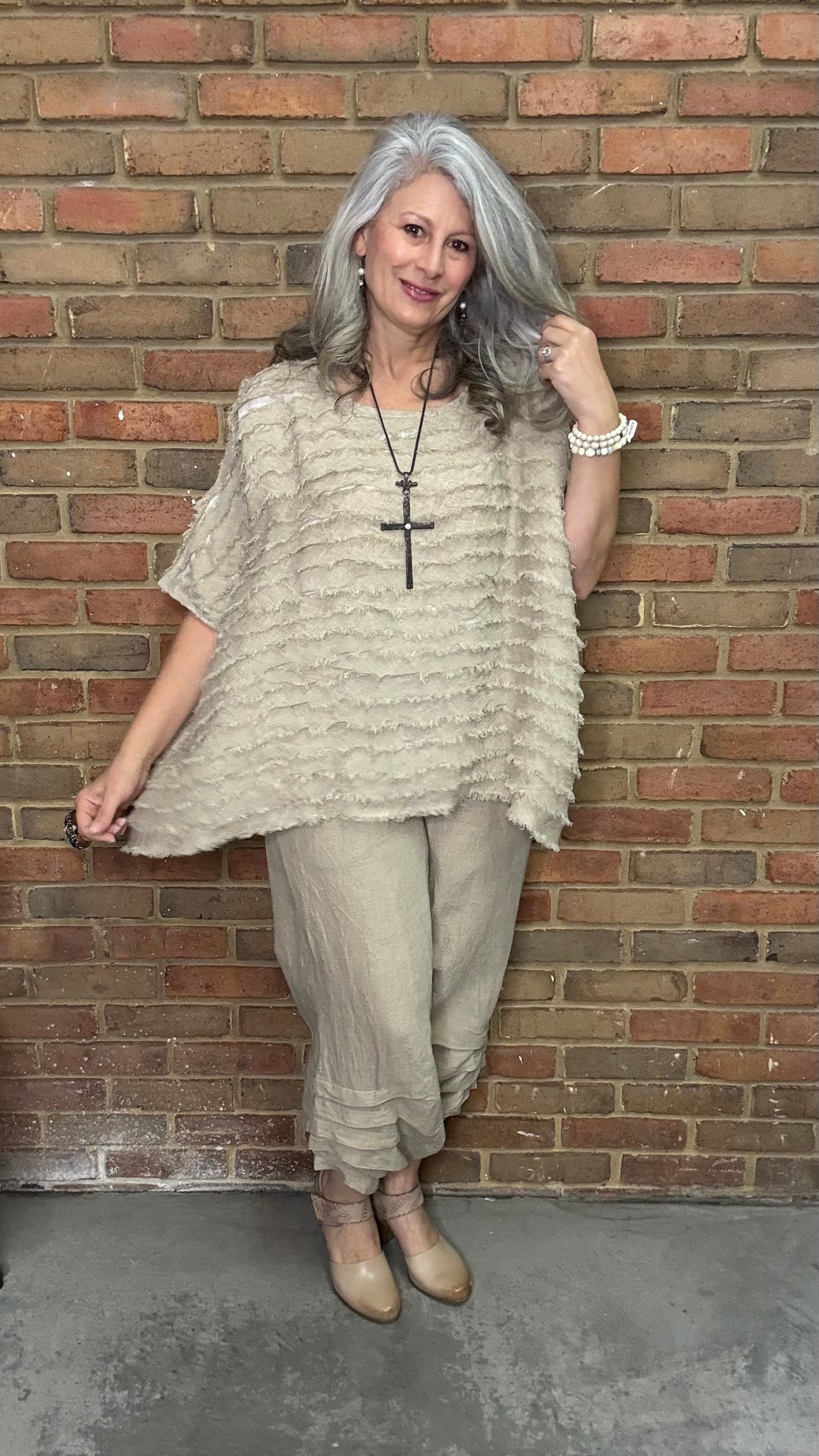 Linen Ruffled and Tucked Top