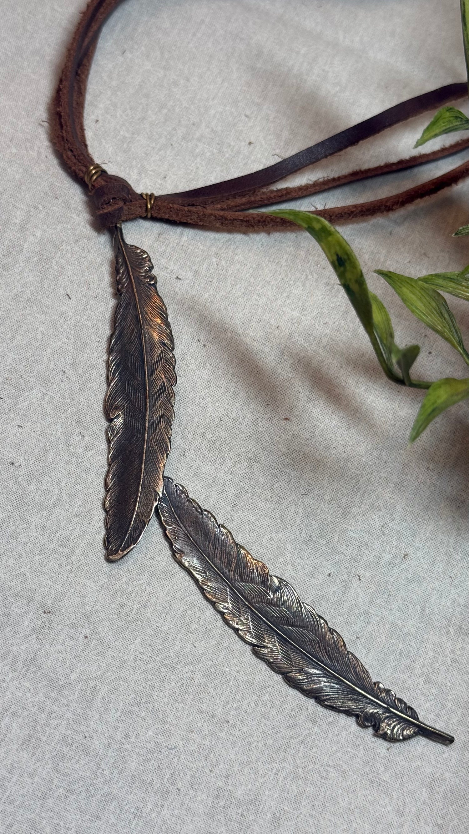 Double Feather Leather Necklace