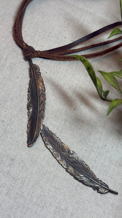 Double Feather Leather Necklace