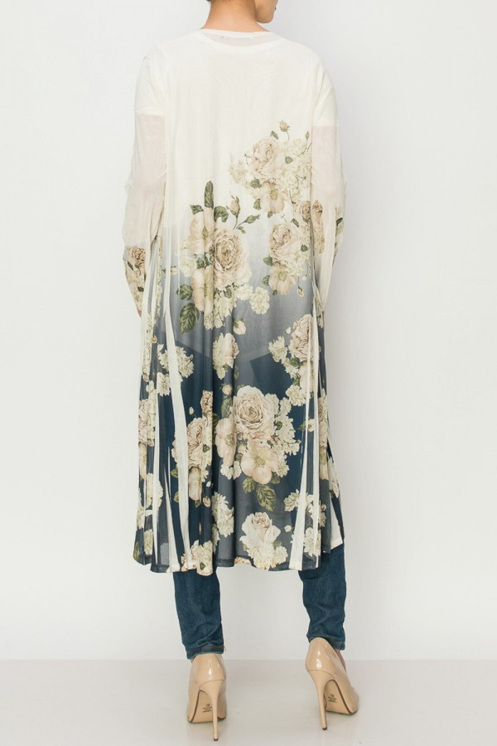 Floral Navy Print Mesh Duster