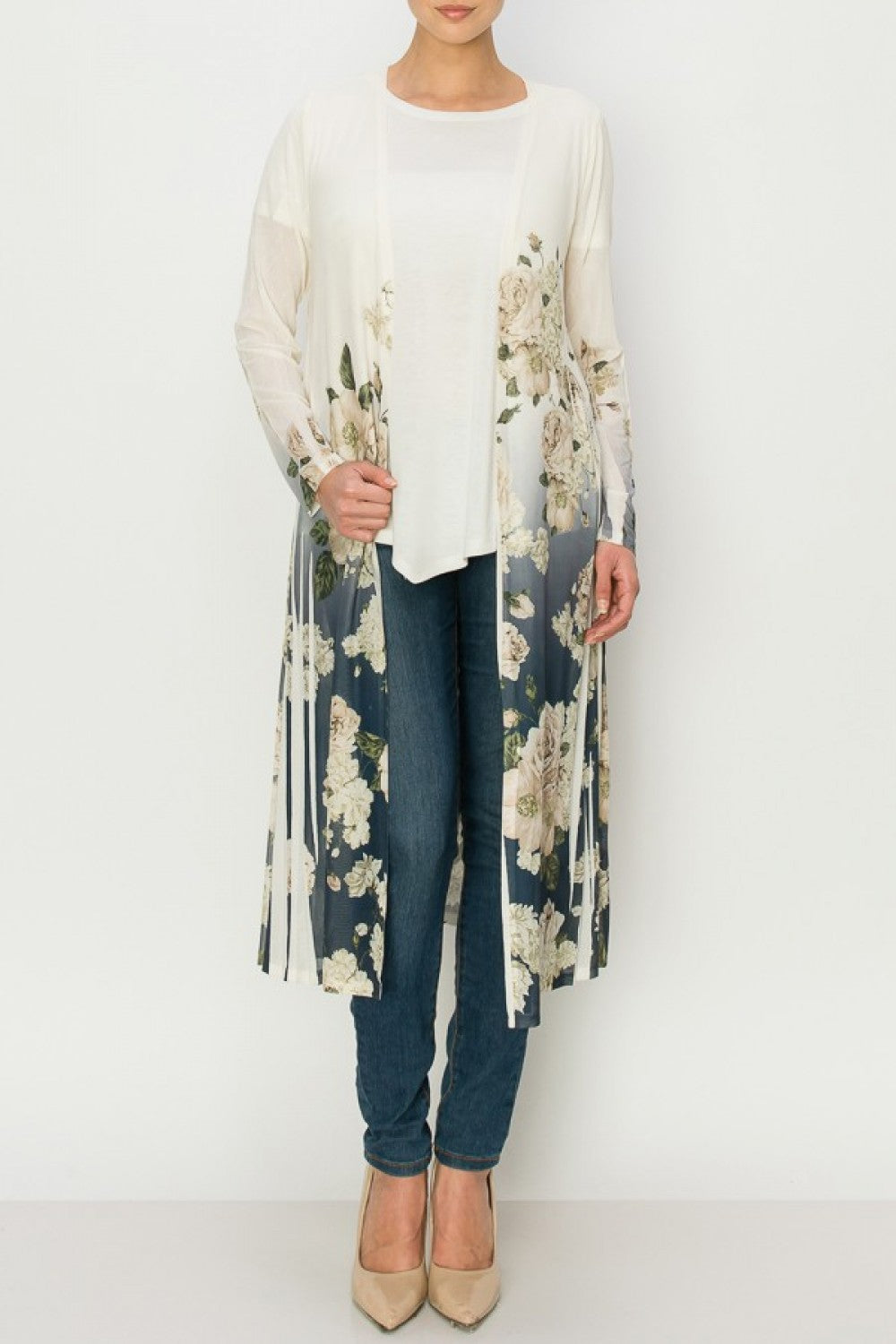 Floral Navy Print Mesh Duster