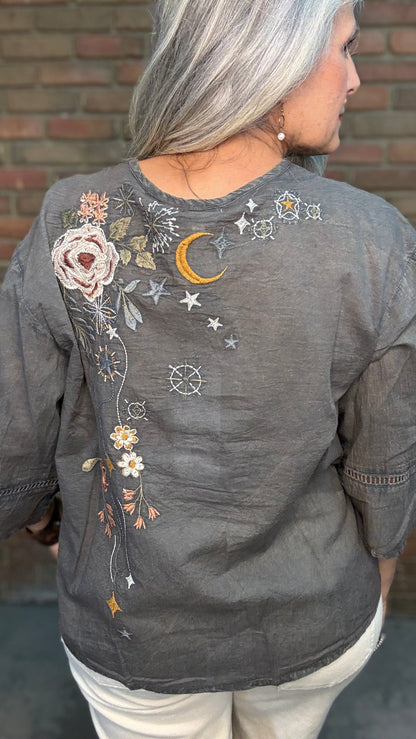 Jovanna - Dark Grey Embroidery Shirt