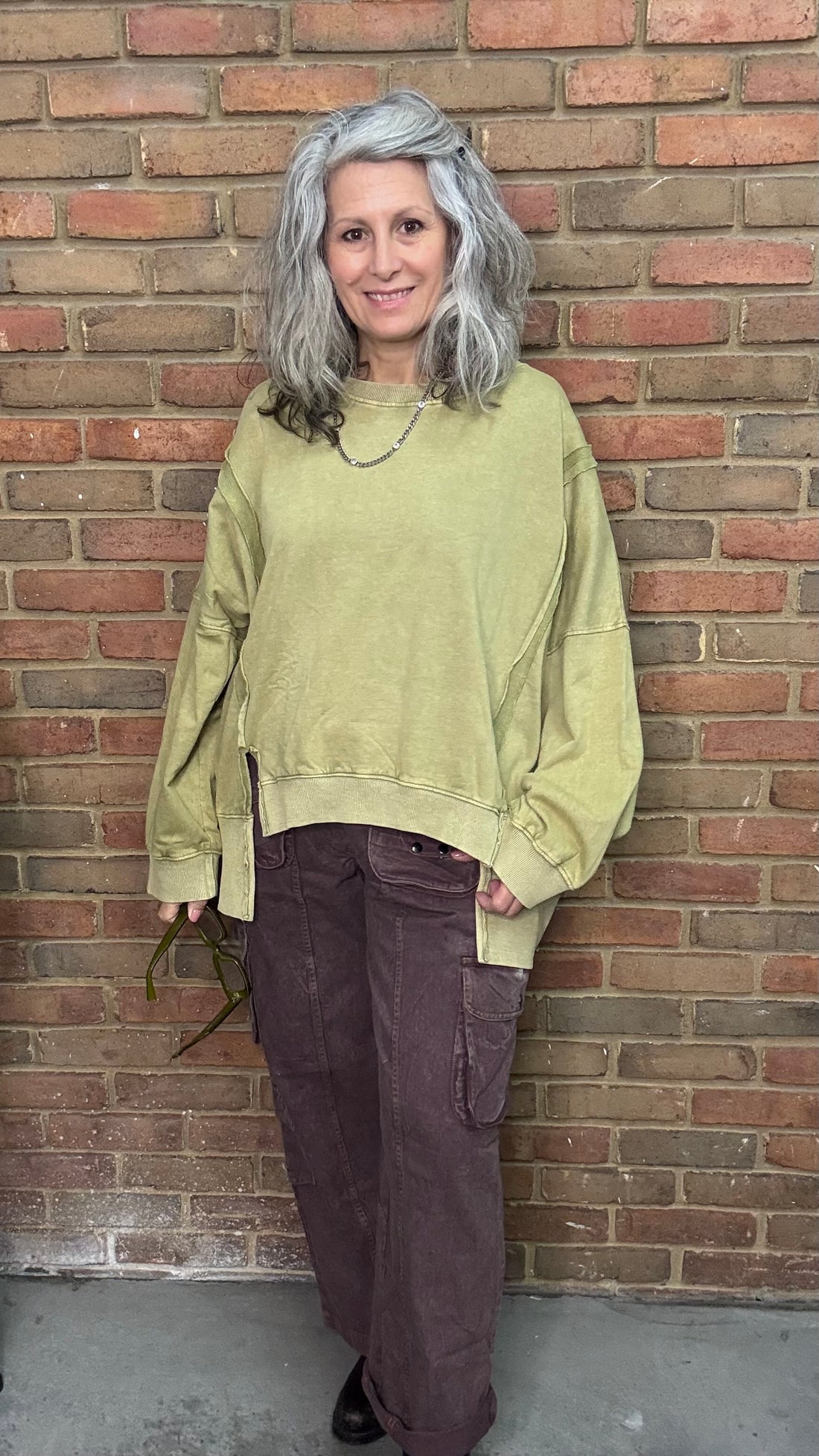 Green High Lo Slit Sweatshirt