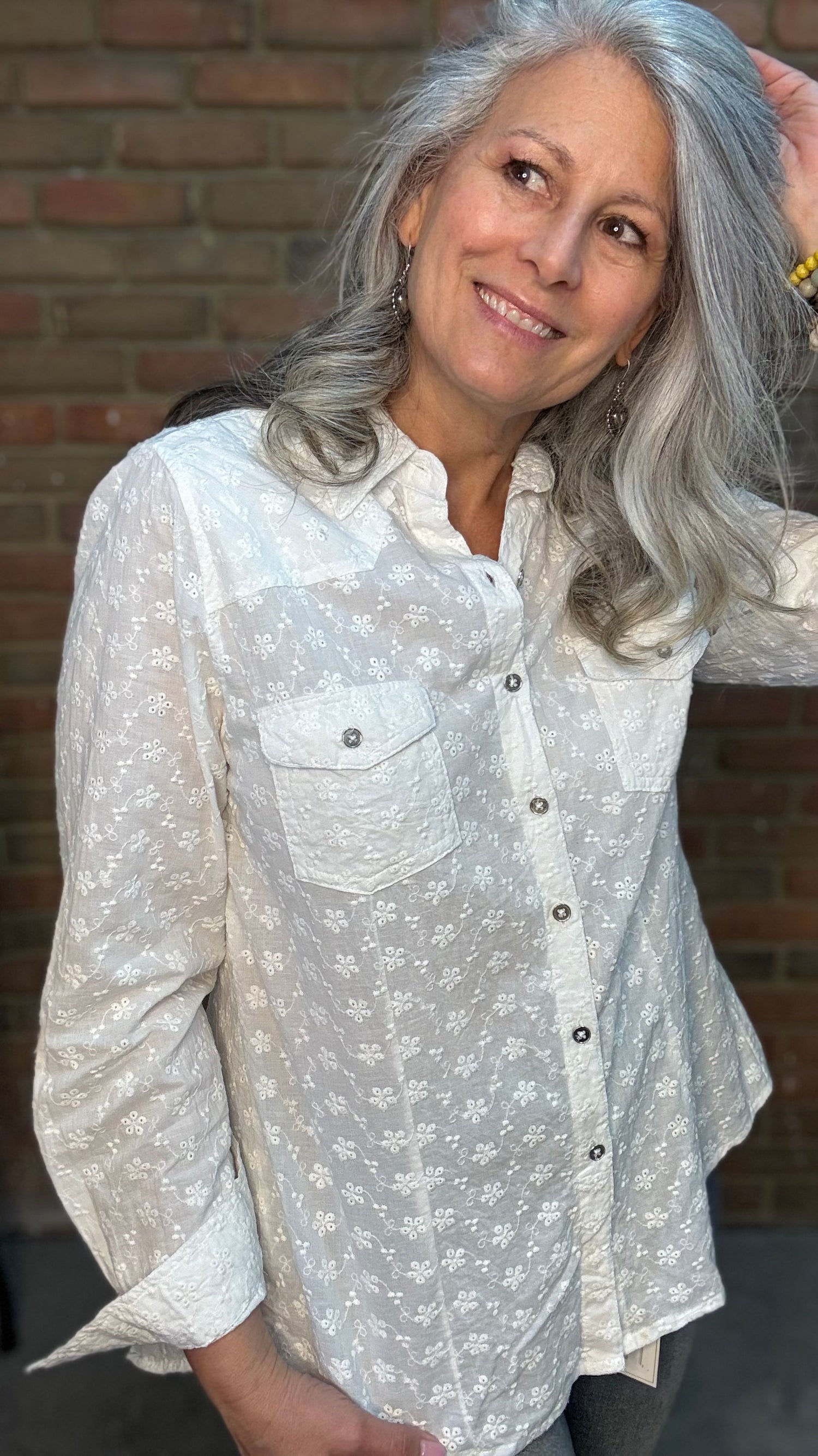 White Eyelet Tuxedo Shirt