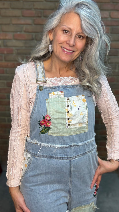 Denim Patchwork Overalls