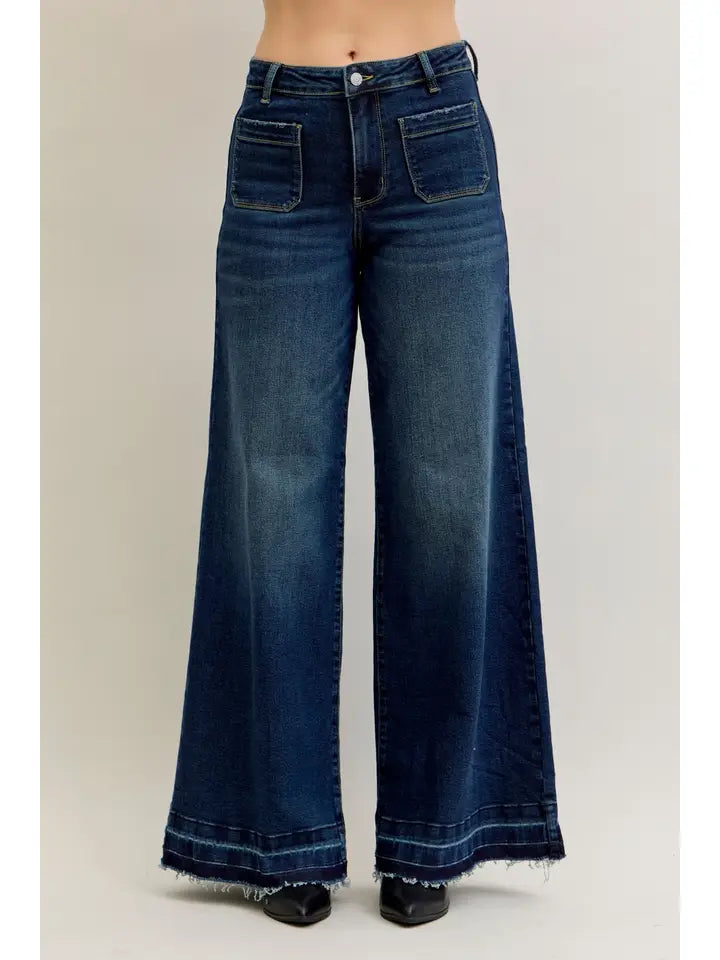 Judy Blue Palazzo Front Patch Pocket Jeans