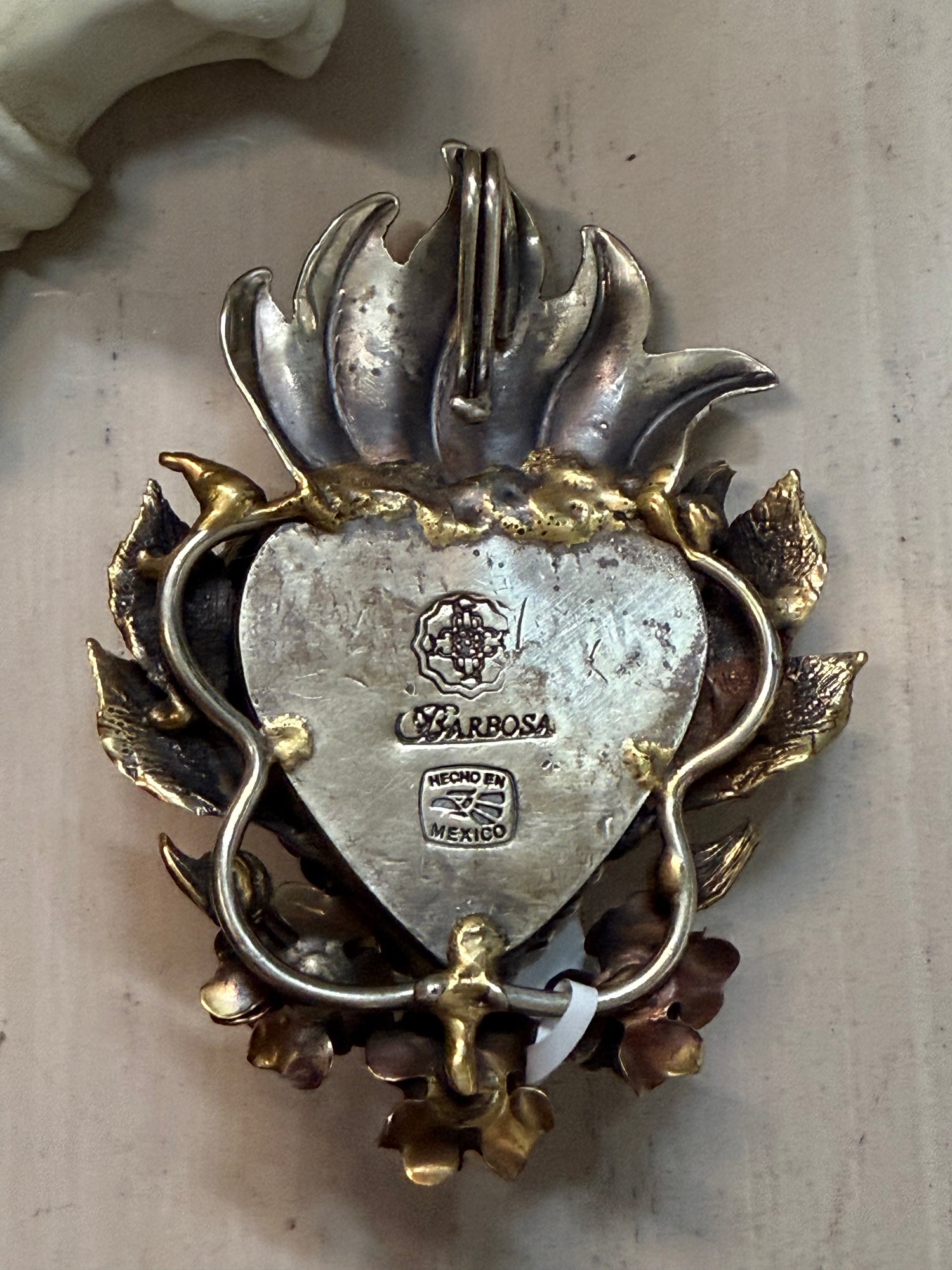 Mix Metal Flaming Heart Pendant