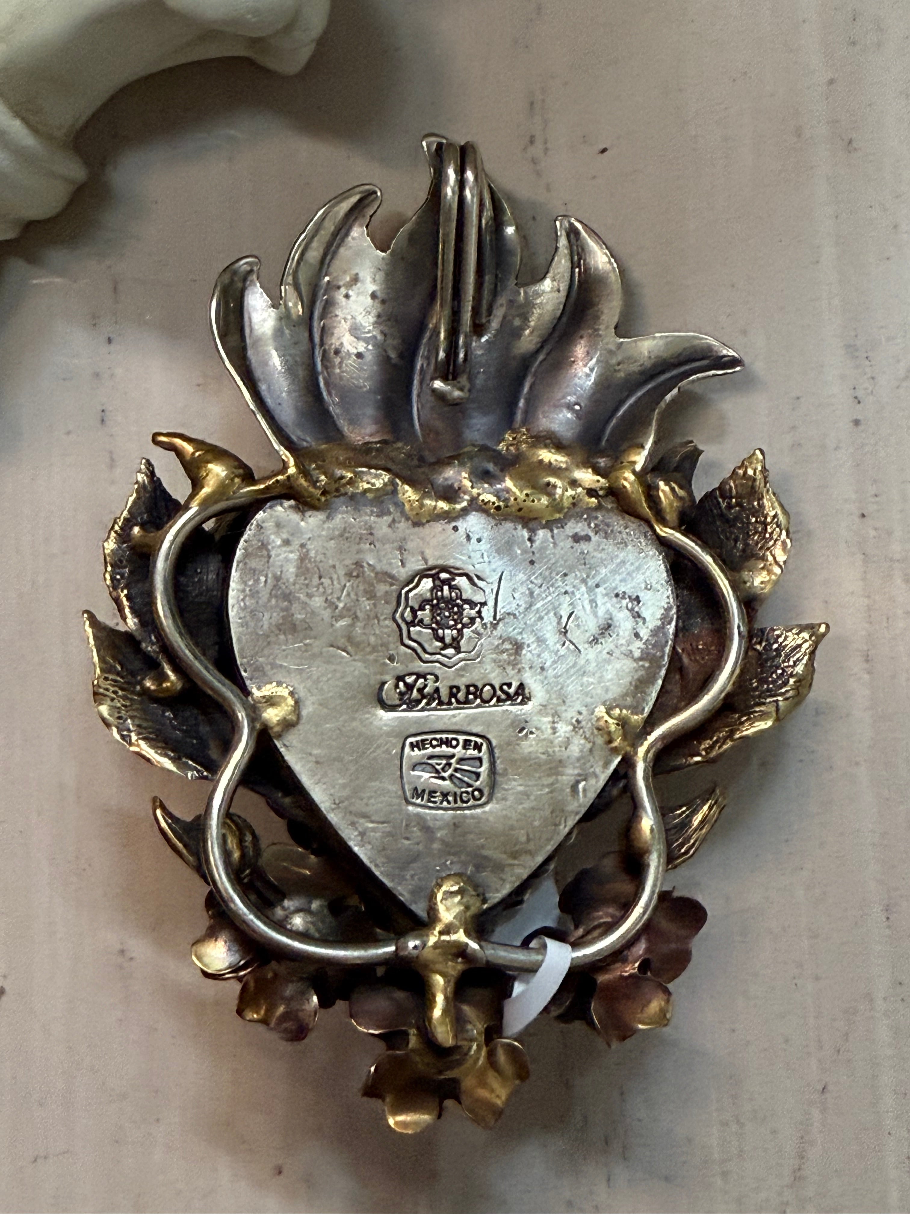 Mix Metal Flaming Heart Pendant