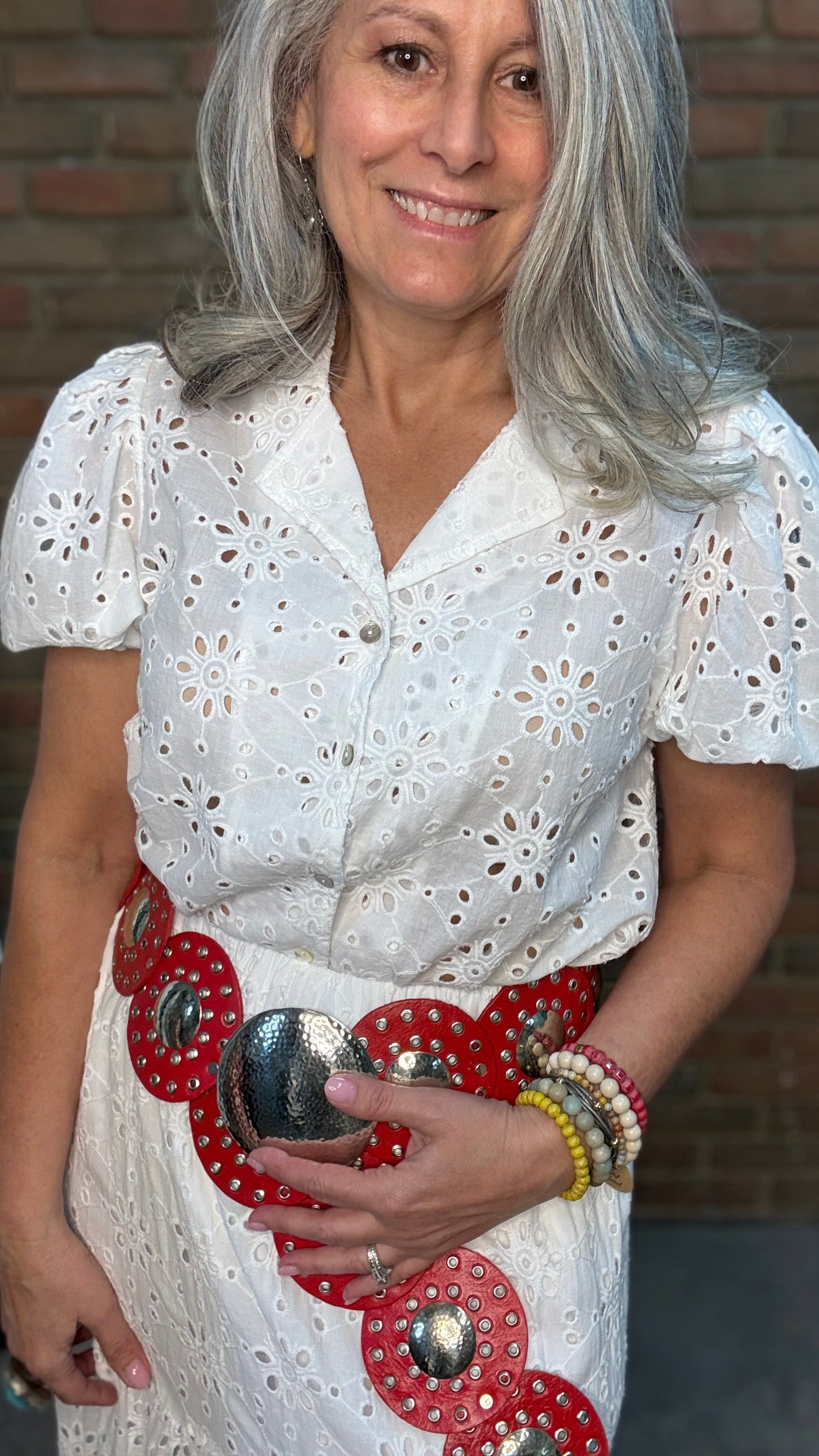 White Eyelet Button-Up Top