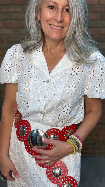 White Eyelet Button-Up Top