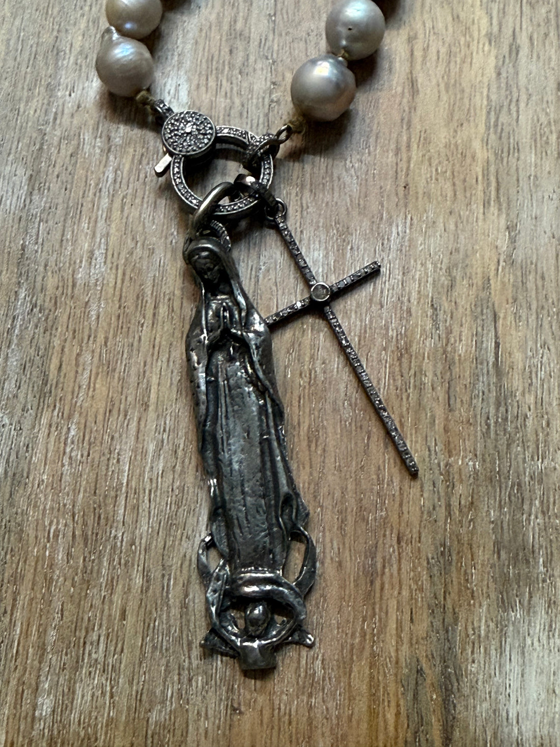Diamond Cross and Lady Charm Holder Necklace