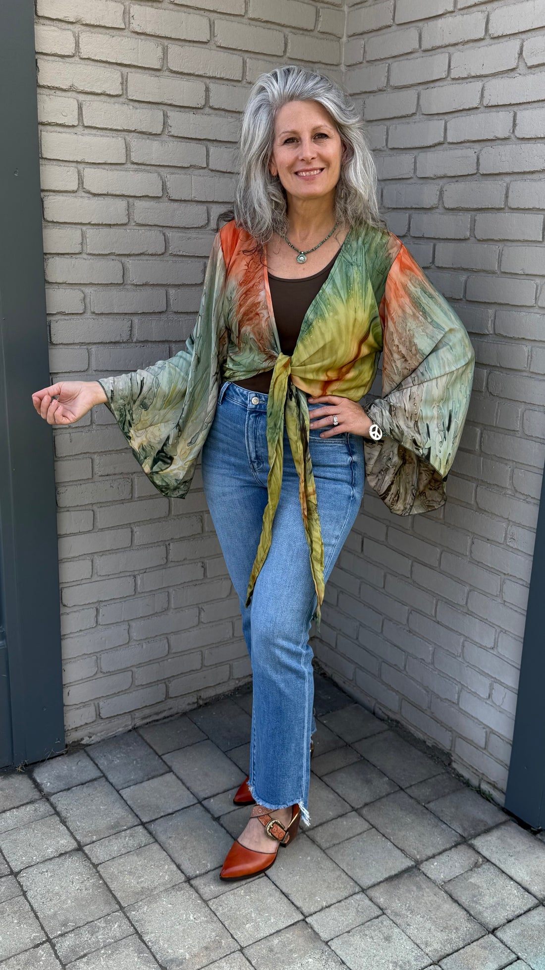 Orange/Green Tie Dye Shrug Cardigan