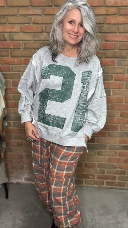 Faded Varsity Pullover Top