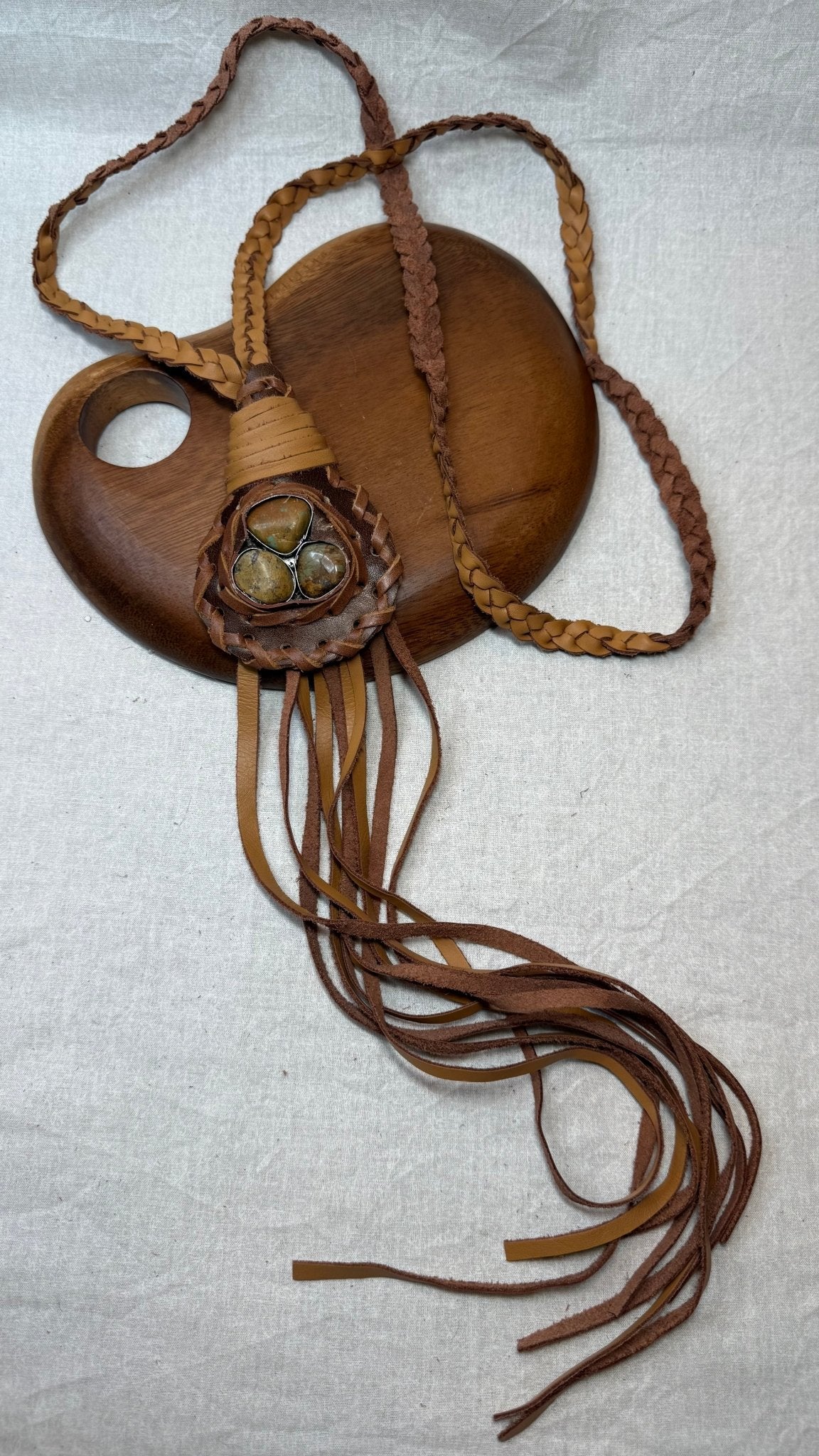 Long Braided Leather with Turquoise Necklace - Vintage Vault Boutique