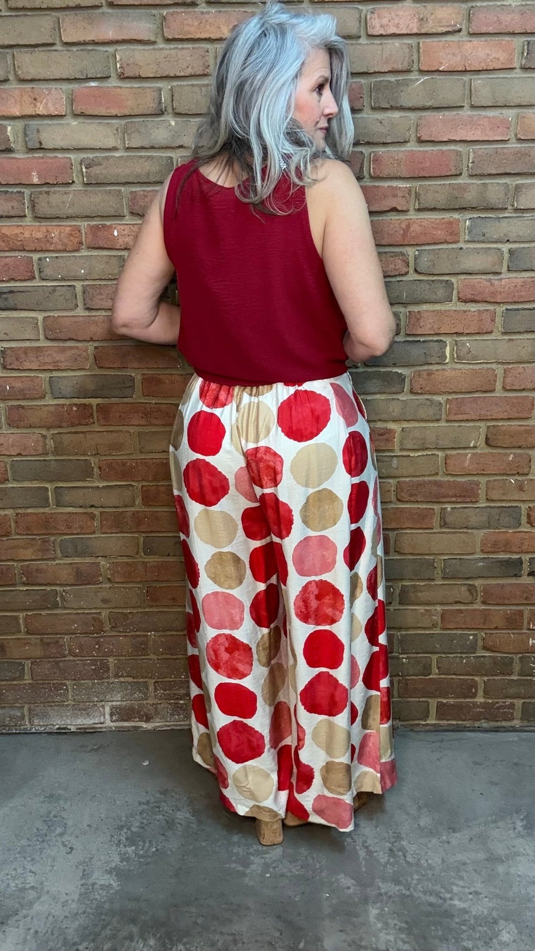 Red Mix Dot Wide Leg Pant - Vintage Vault Boutique