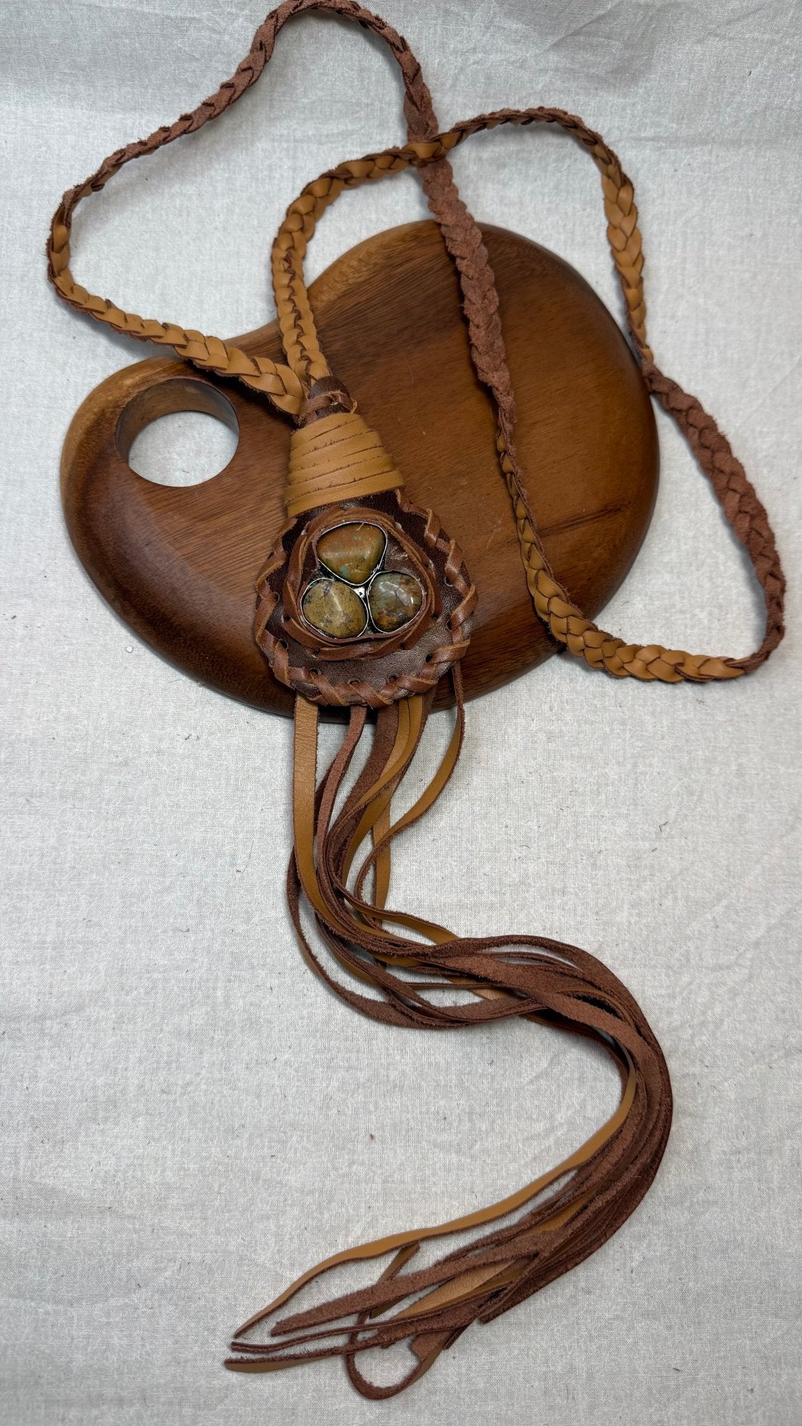 Long Braided Leather with Turquoise Necklace - Vintage Vault Boutique