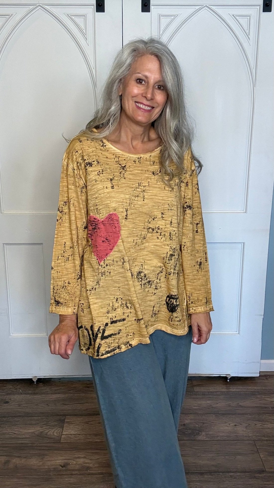 Mustard Love and Peace T-Shirt - Vintage Vault Boutique