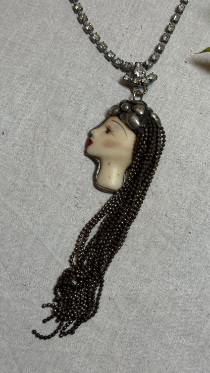 Vintage Face on Crystal Necklace