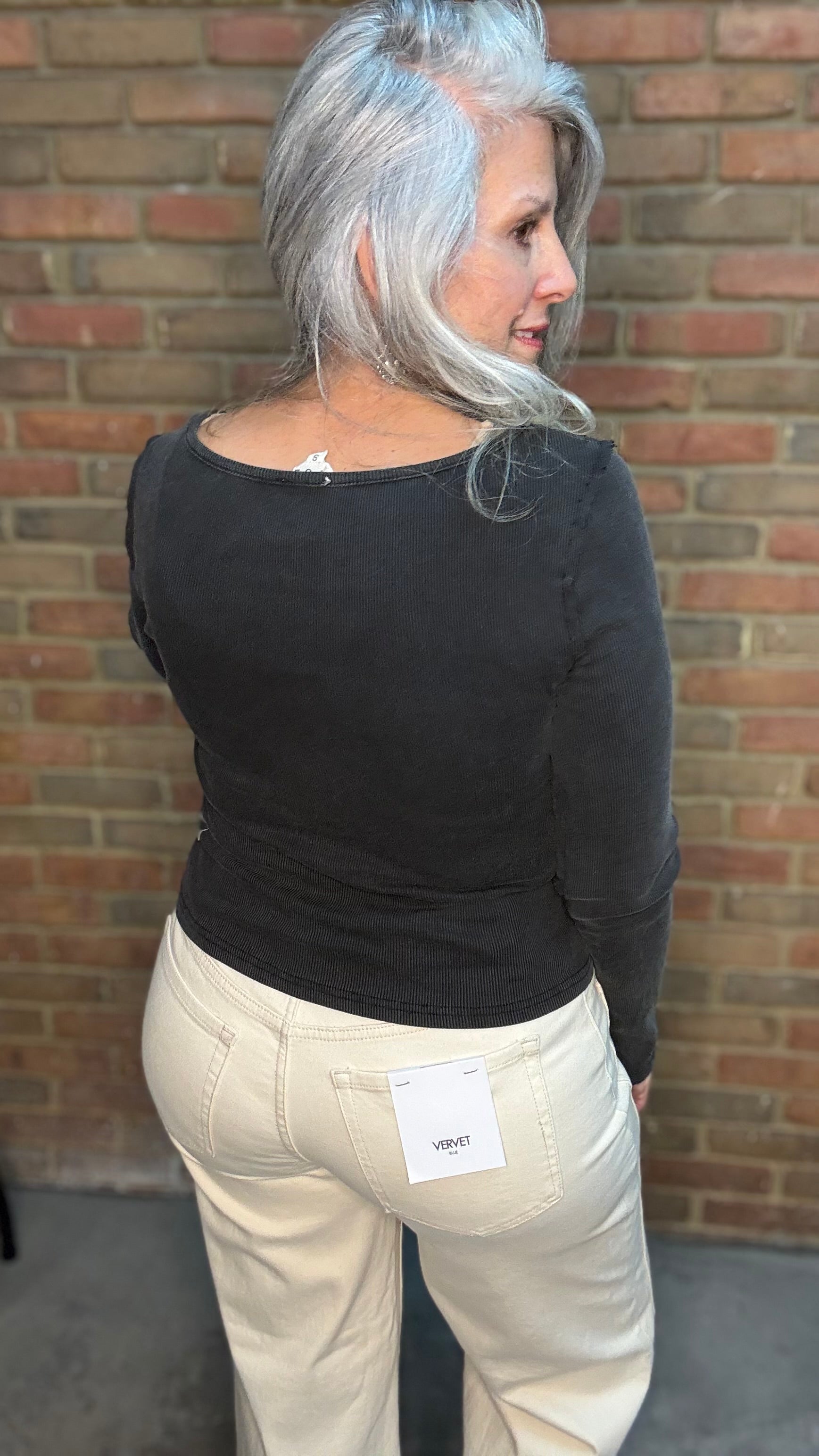 Black Ribbed Basic Long Sleeve Top