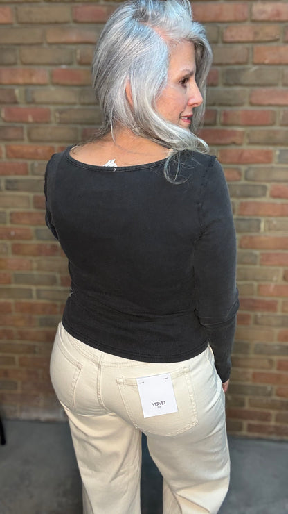 Black Ribbed Basic Long Sleeve Top
