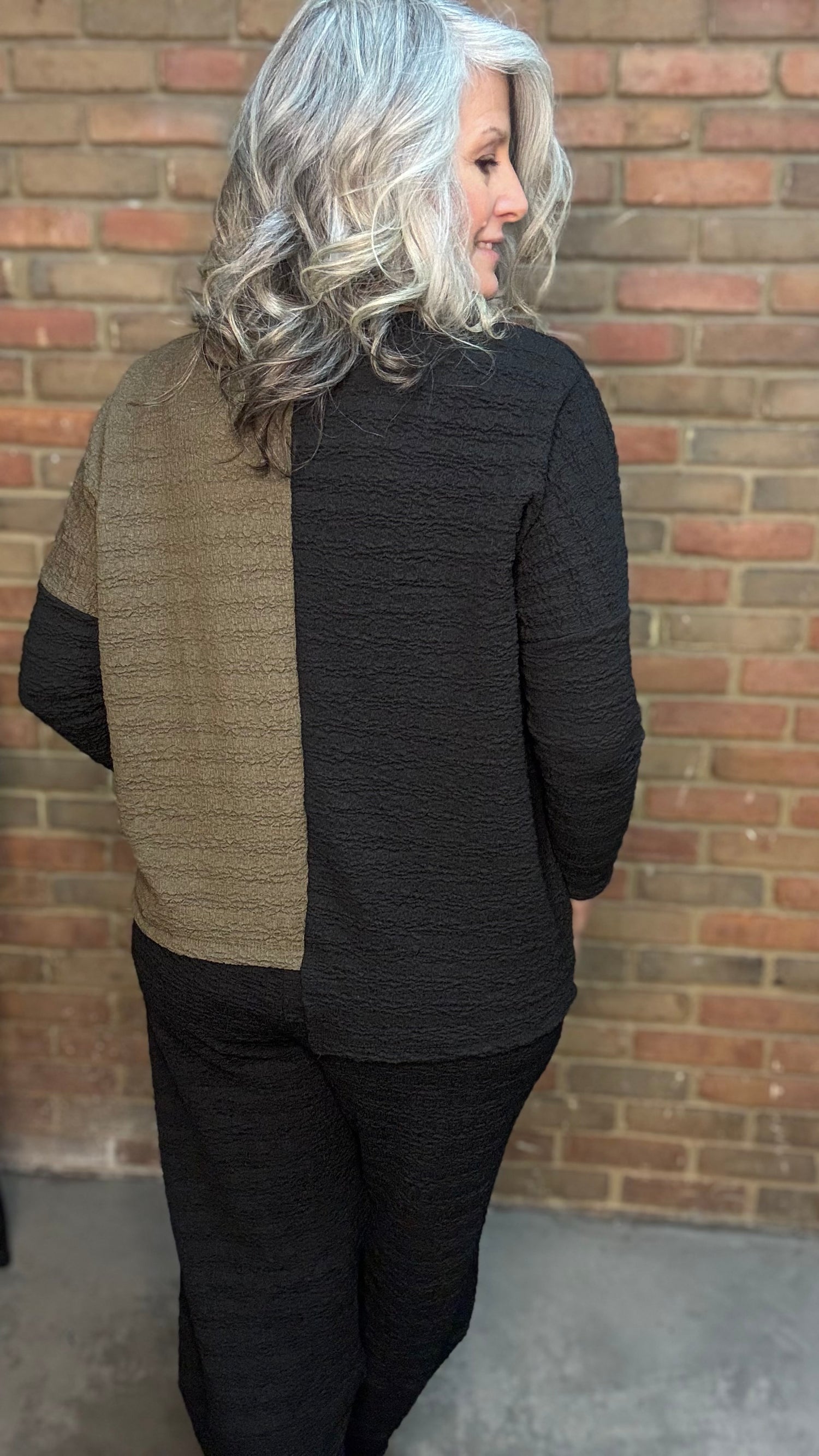 Olive/Black Waffle Top