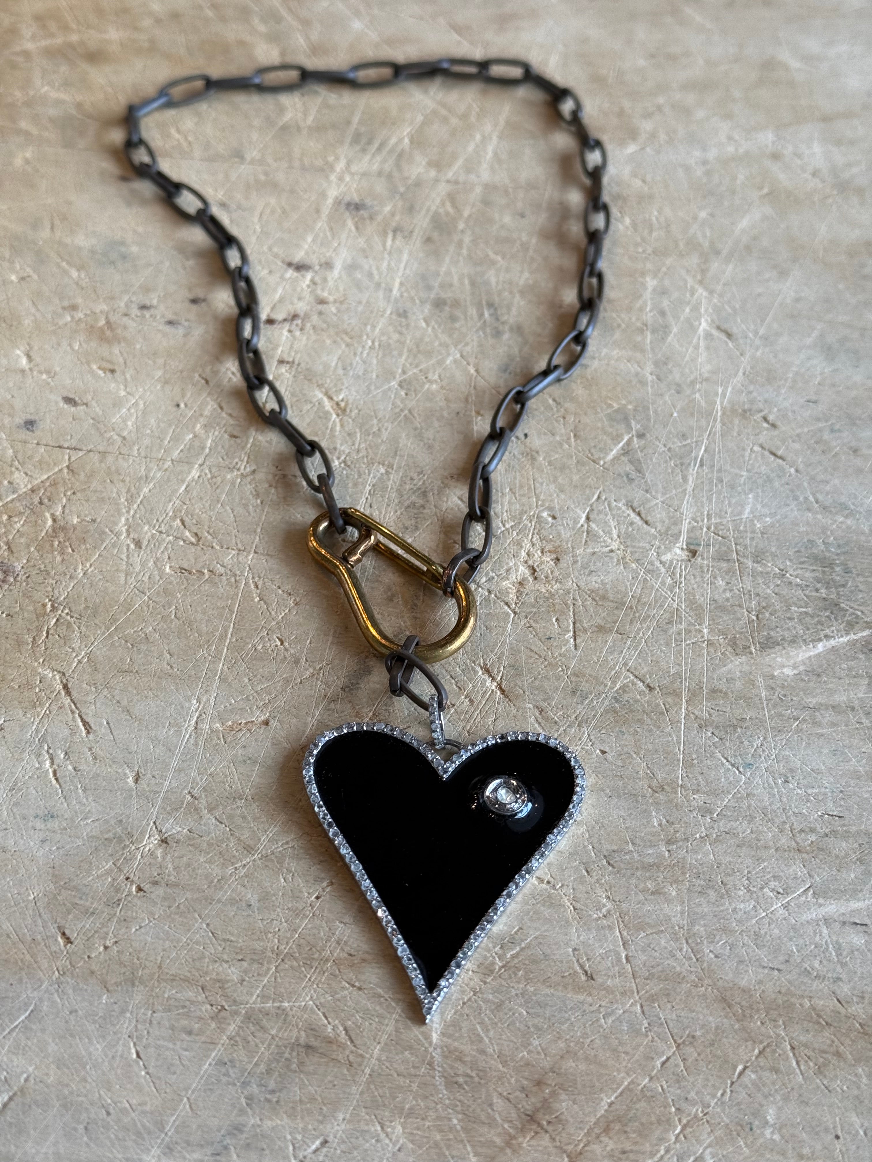 Black Heart Pave Diamond Necklace