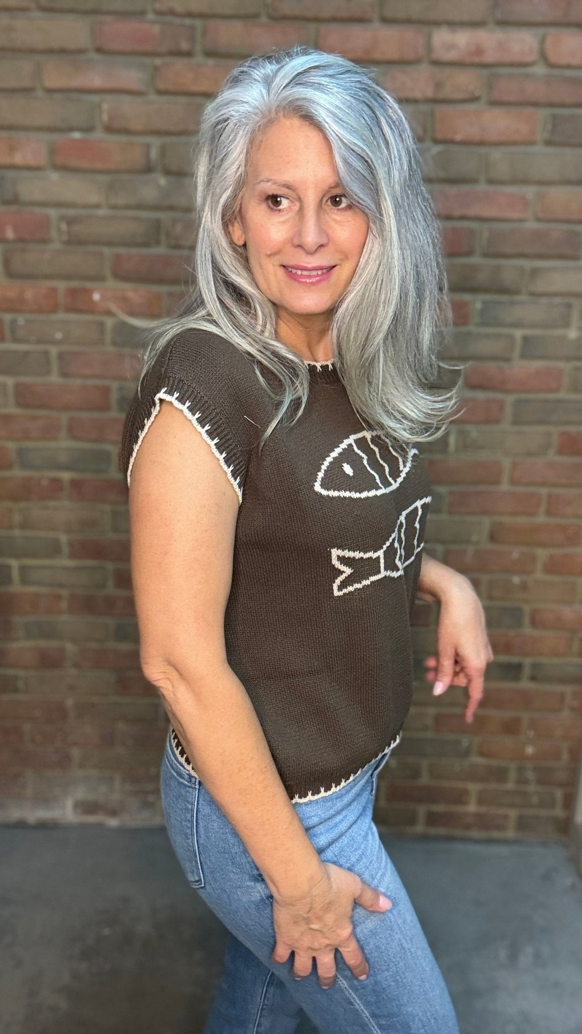 Fish Cap Sleeve Sweater - Vintage Vault Boutique