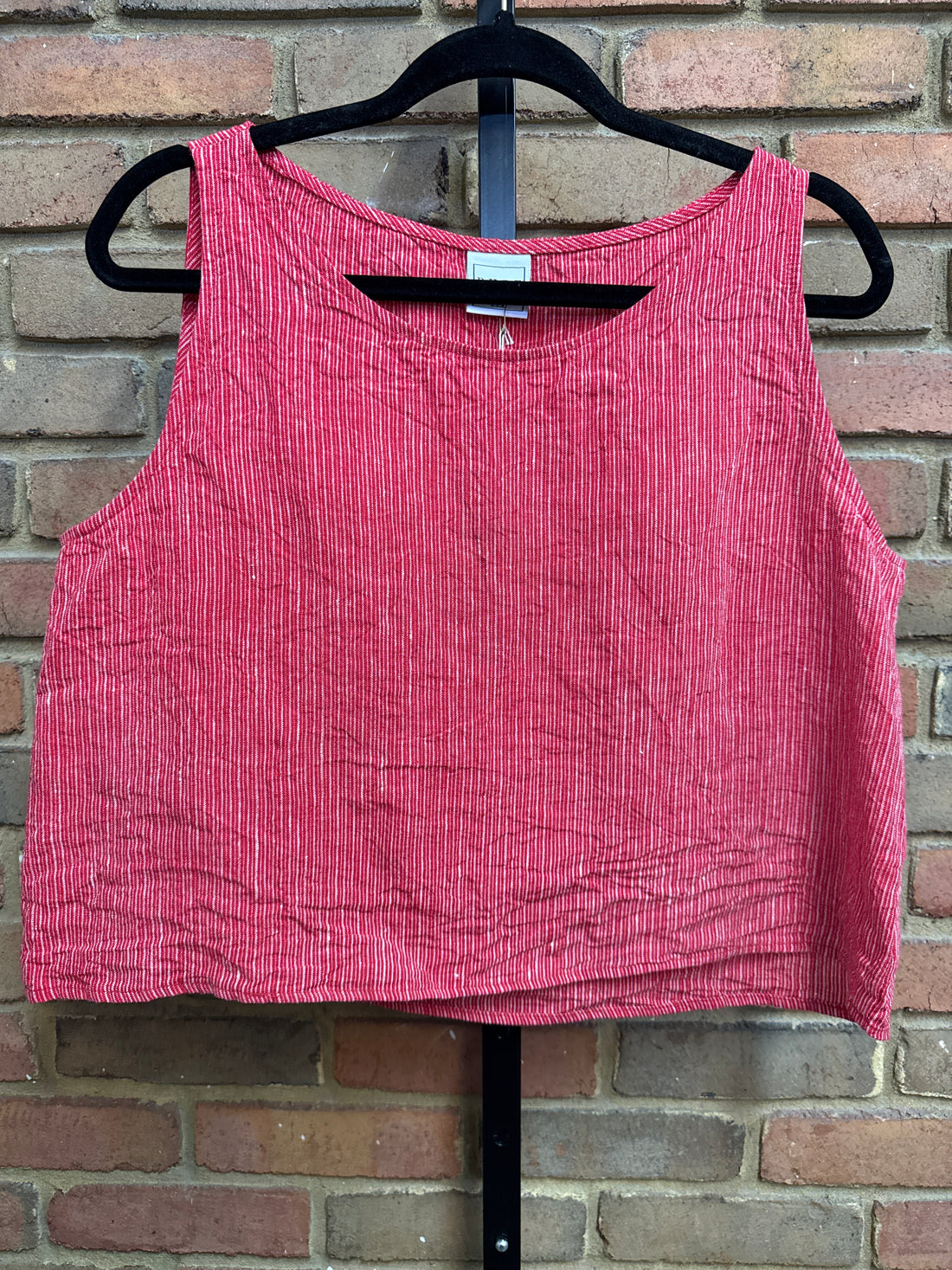 Yarn Dyed Crop Tank Top - Red Stripe L