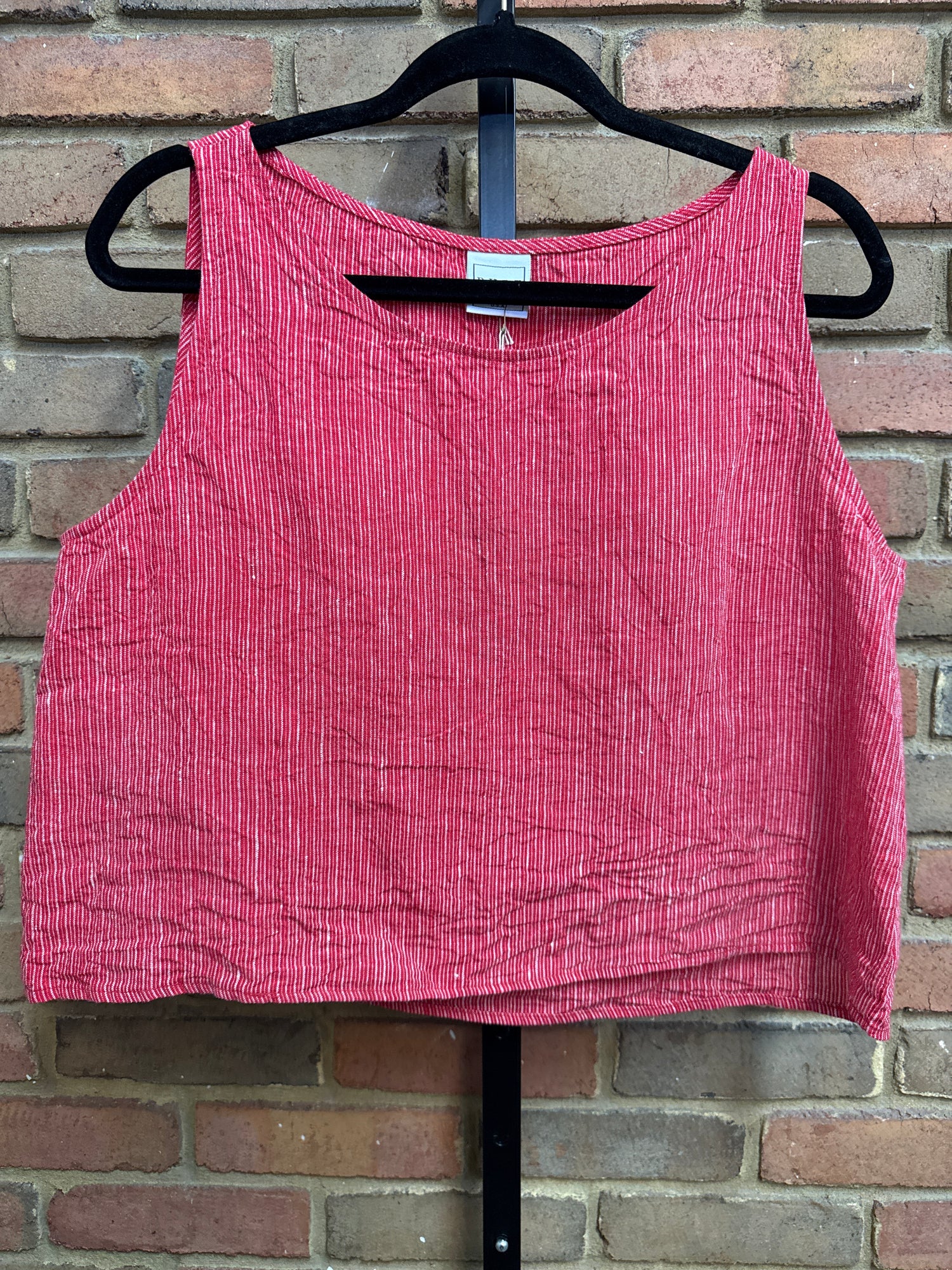 Yarn Dyed Crop Tank Top - Red Stripe L