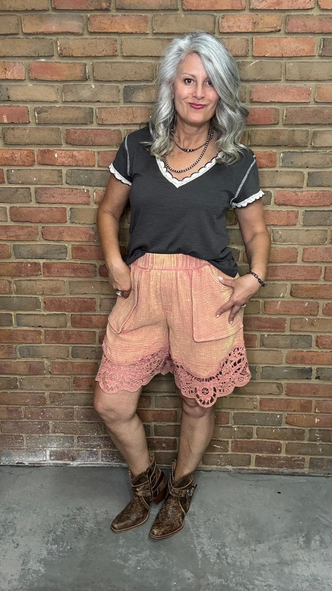 Cotton Gauze Lace Trim Shorts - Vintage Vault Boutique