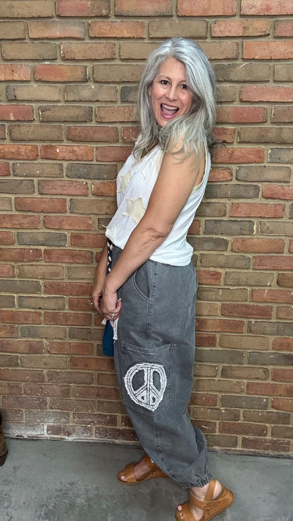 Charcoal Peace Applique Pant