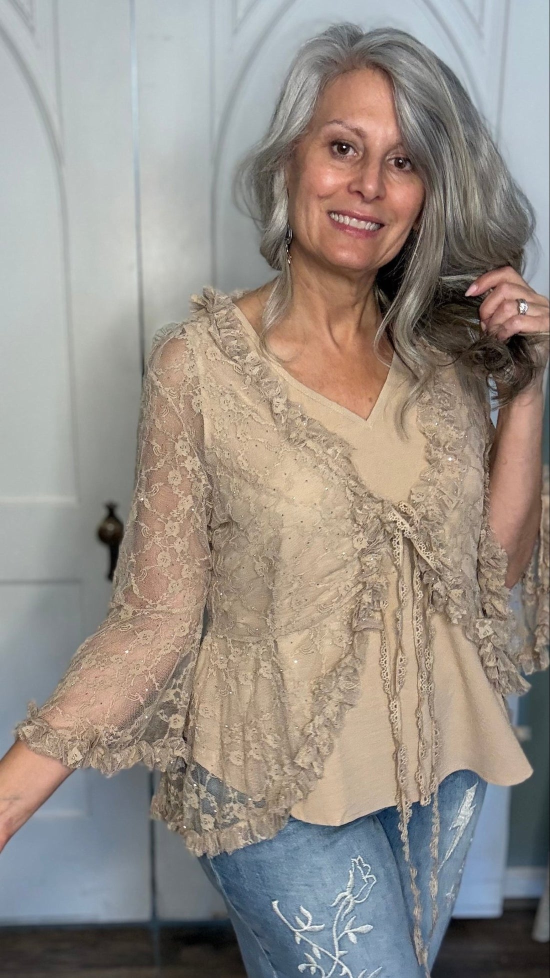 Sparkly All Lace Cardigan with Ties - Vintage Vault Boutique