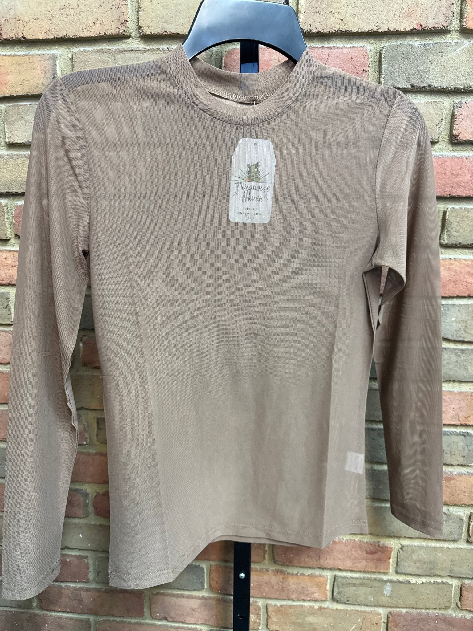Solid Mesh Top Brown - Vintage Vault Boutique
