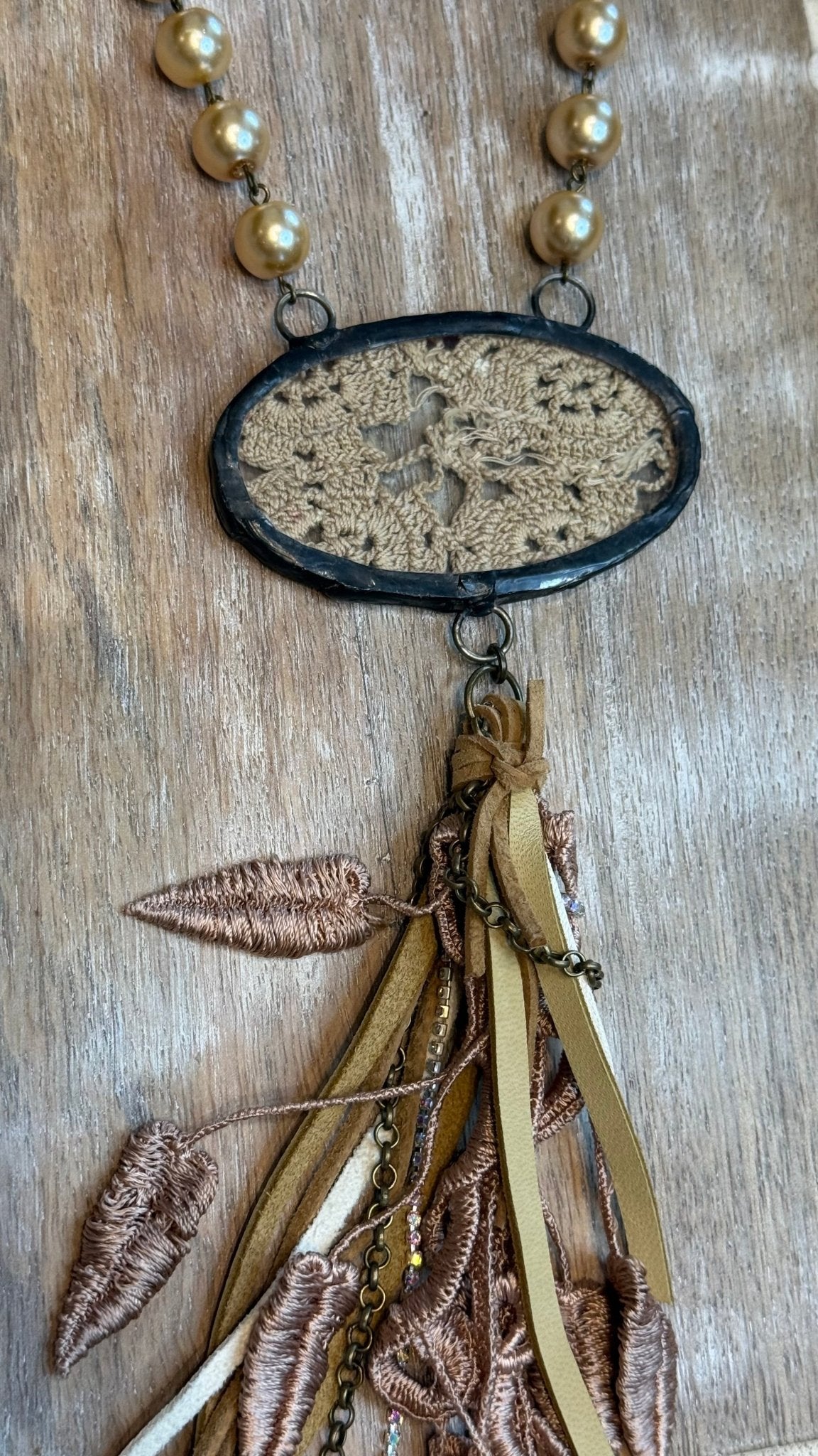 Leather and Lace Tassel Necklace - Vintage Vault Boutique
