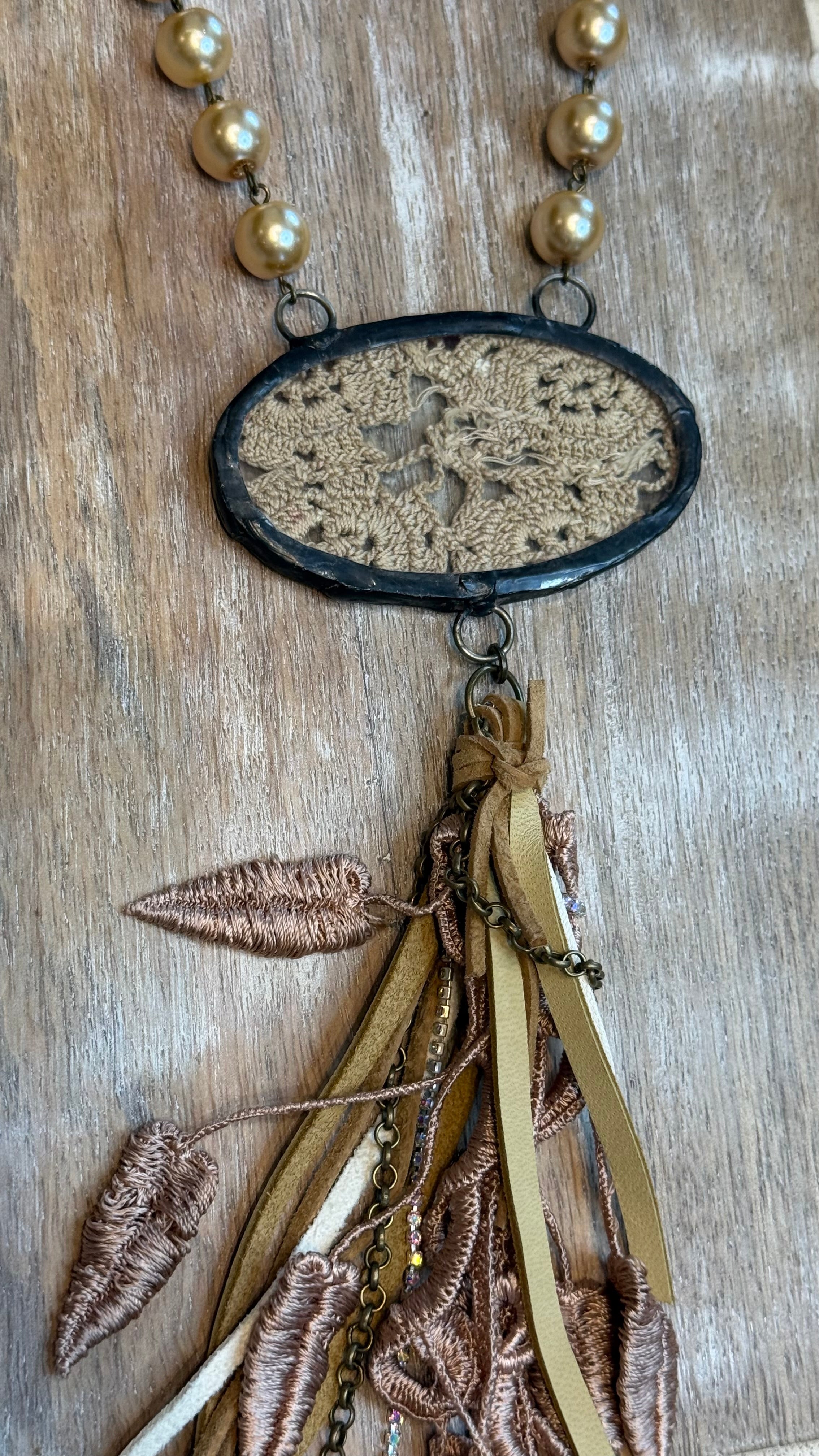 Leather and Lace Tassel Necklace