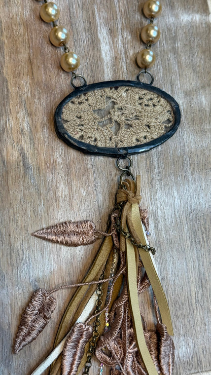 Leather and Lace Tassel Necklace