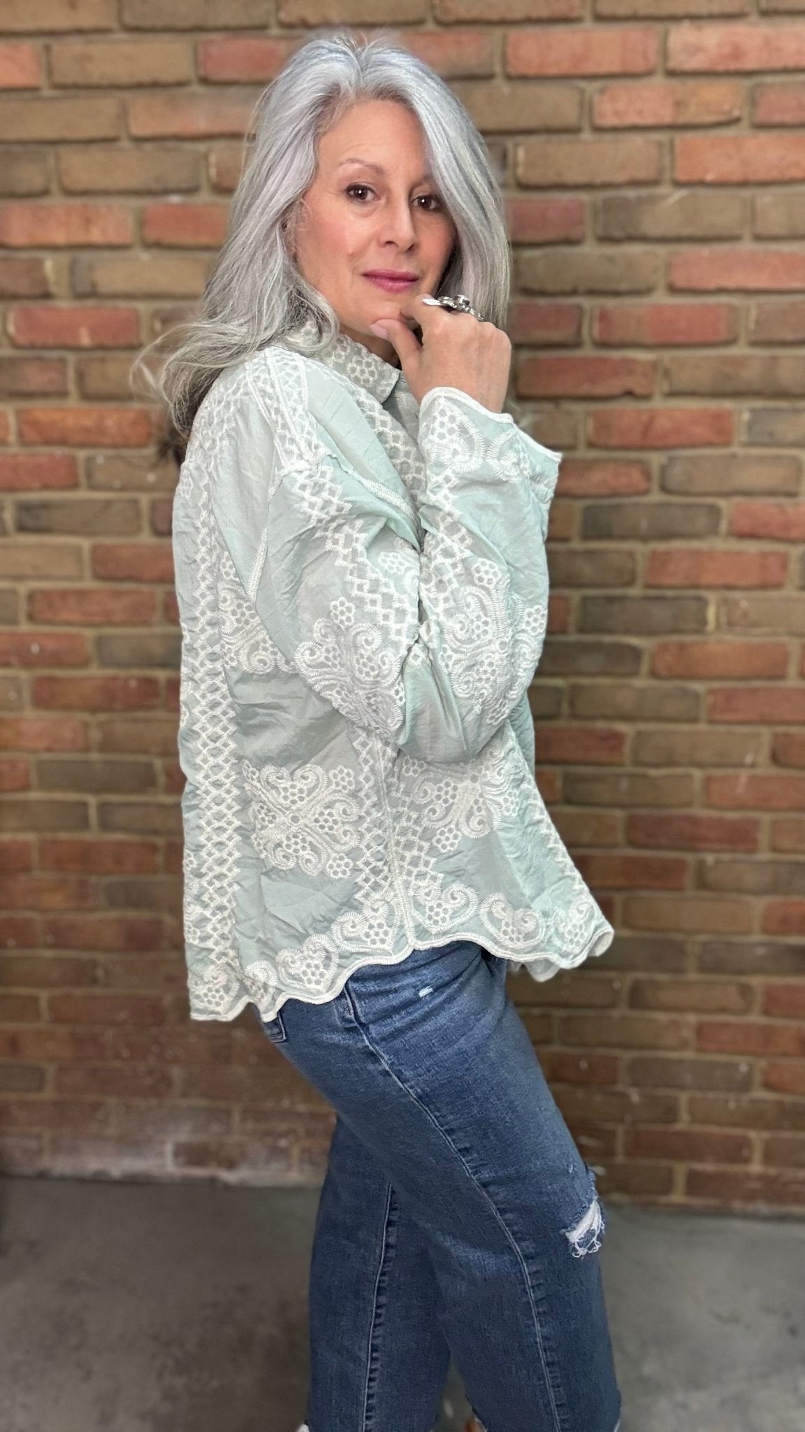 Mint Lace Shirt - Vintage Vault Boutique