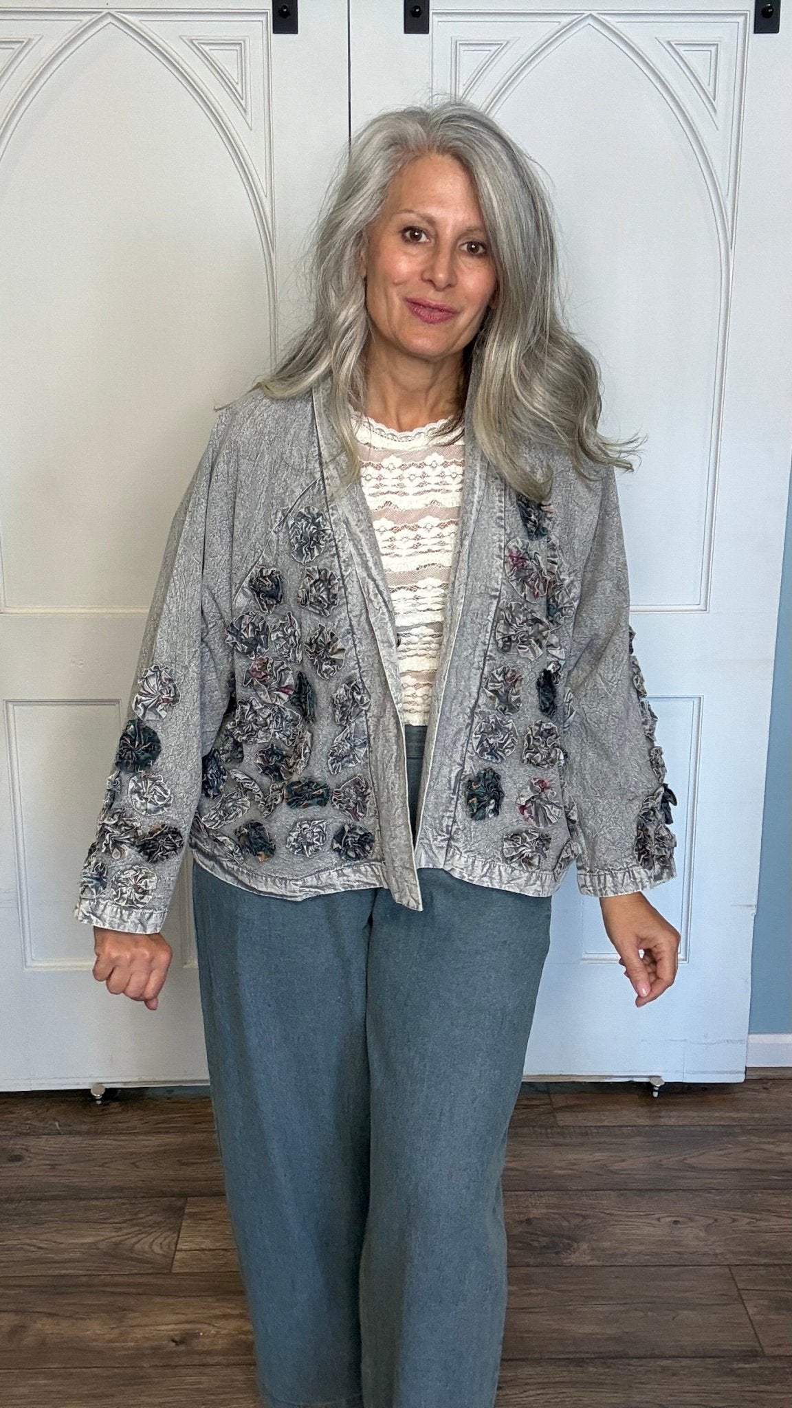 Rosette Flower Short Jacket - Vintage Vault Boutique