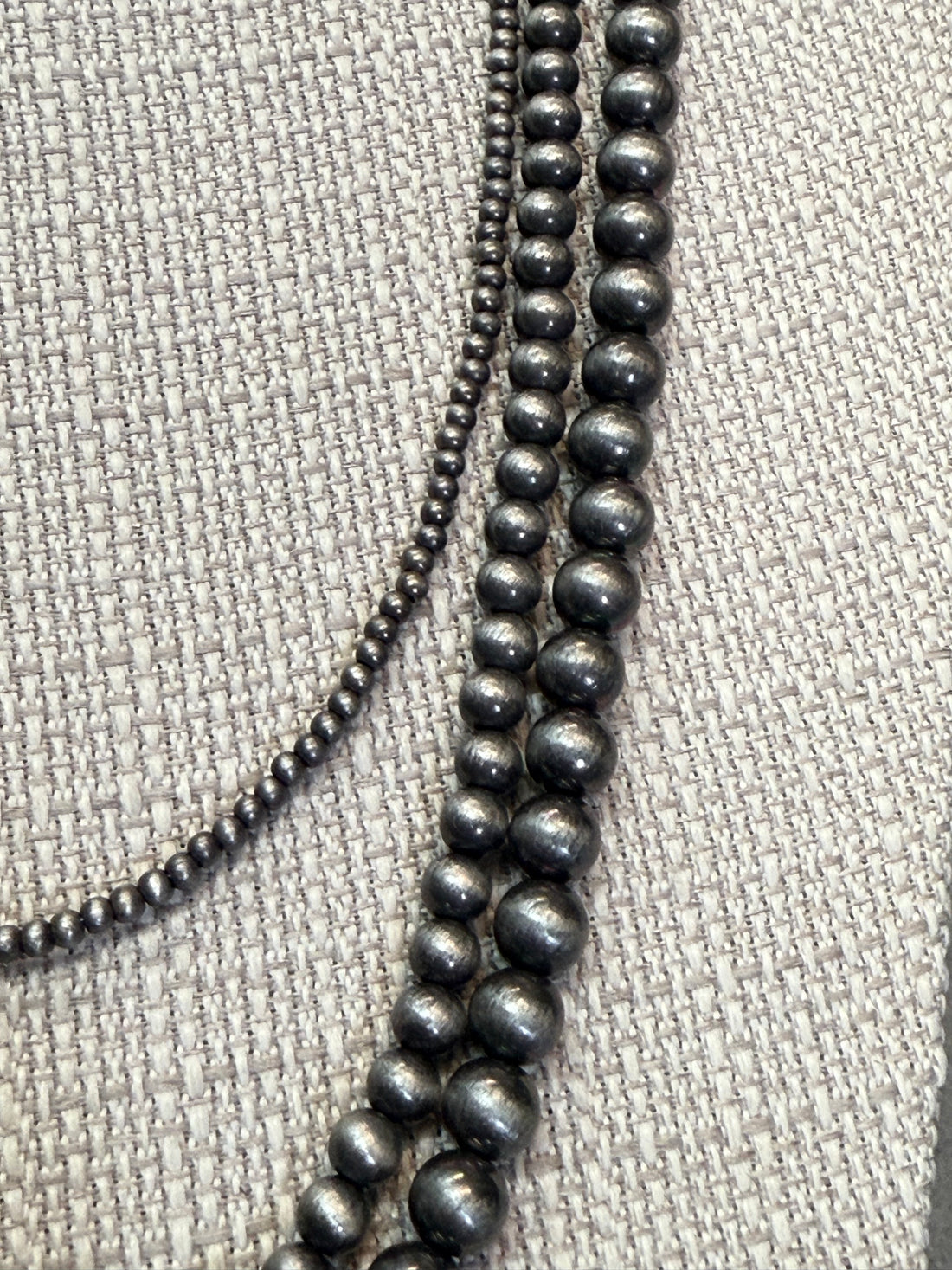 Triple Stand Pewter Pearls Necklace