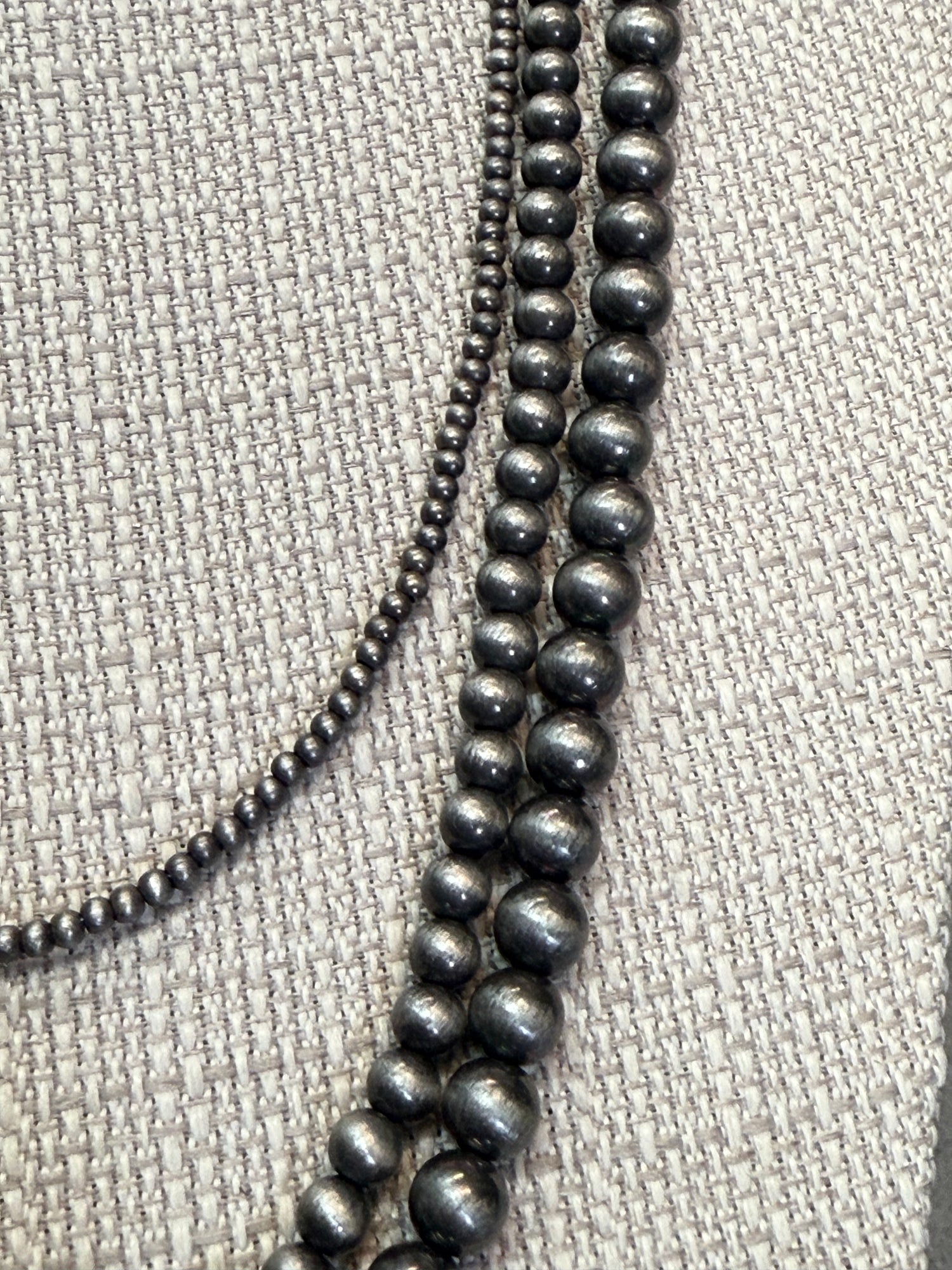 Triple Stand Pewter Pearls Necklace