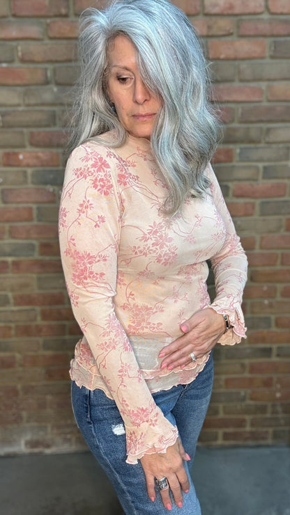 Burn Out Sheer Mesh Top - Vintage Vault Boutique