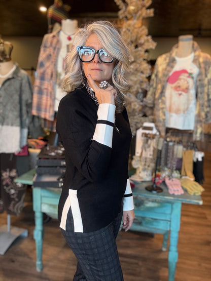 Crew Neck Sweater with Slit