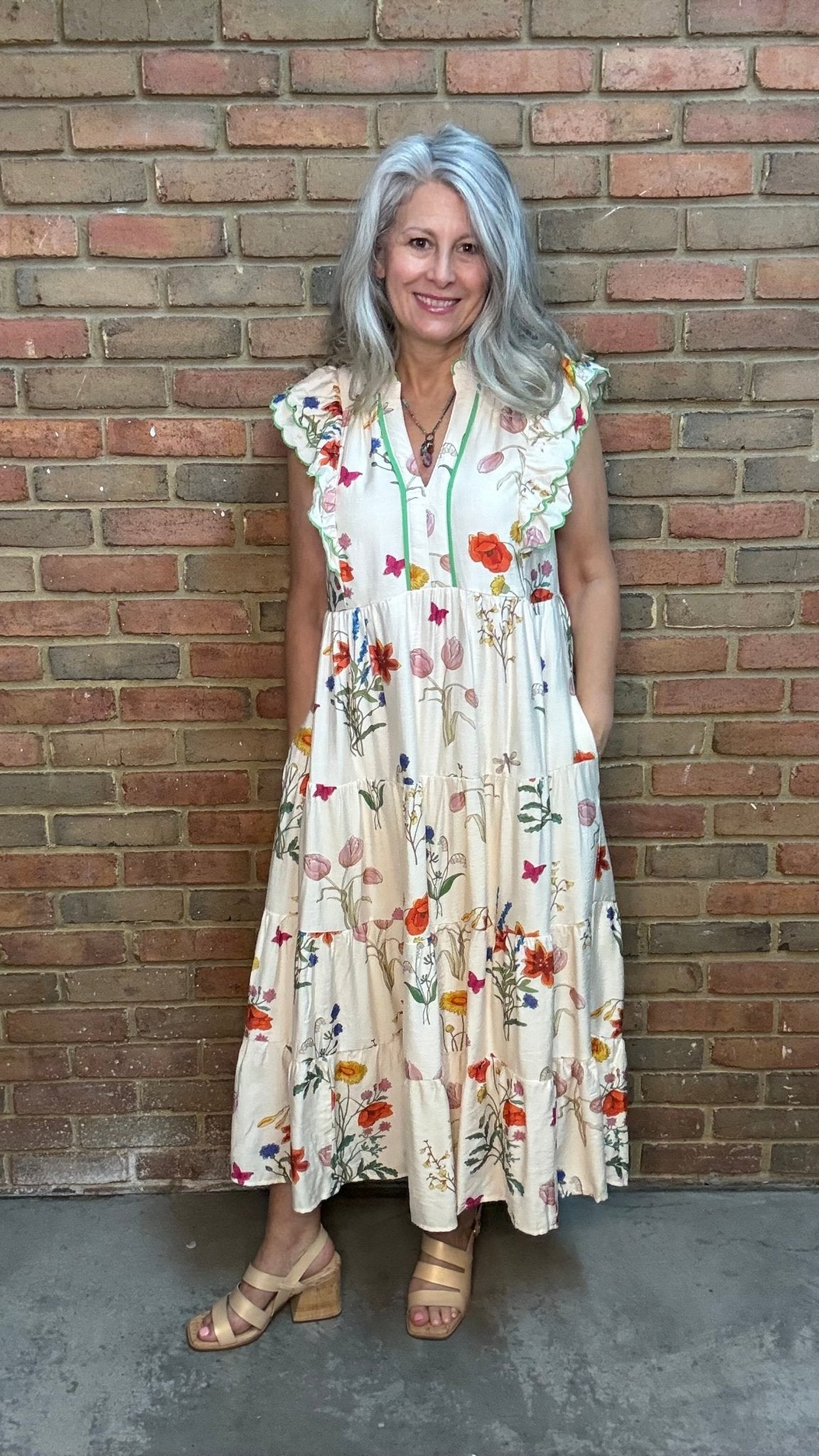 Tiered Print Scallop Sleeve Dress - Vintage Vault Boutique
