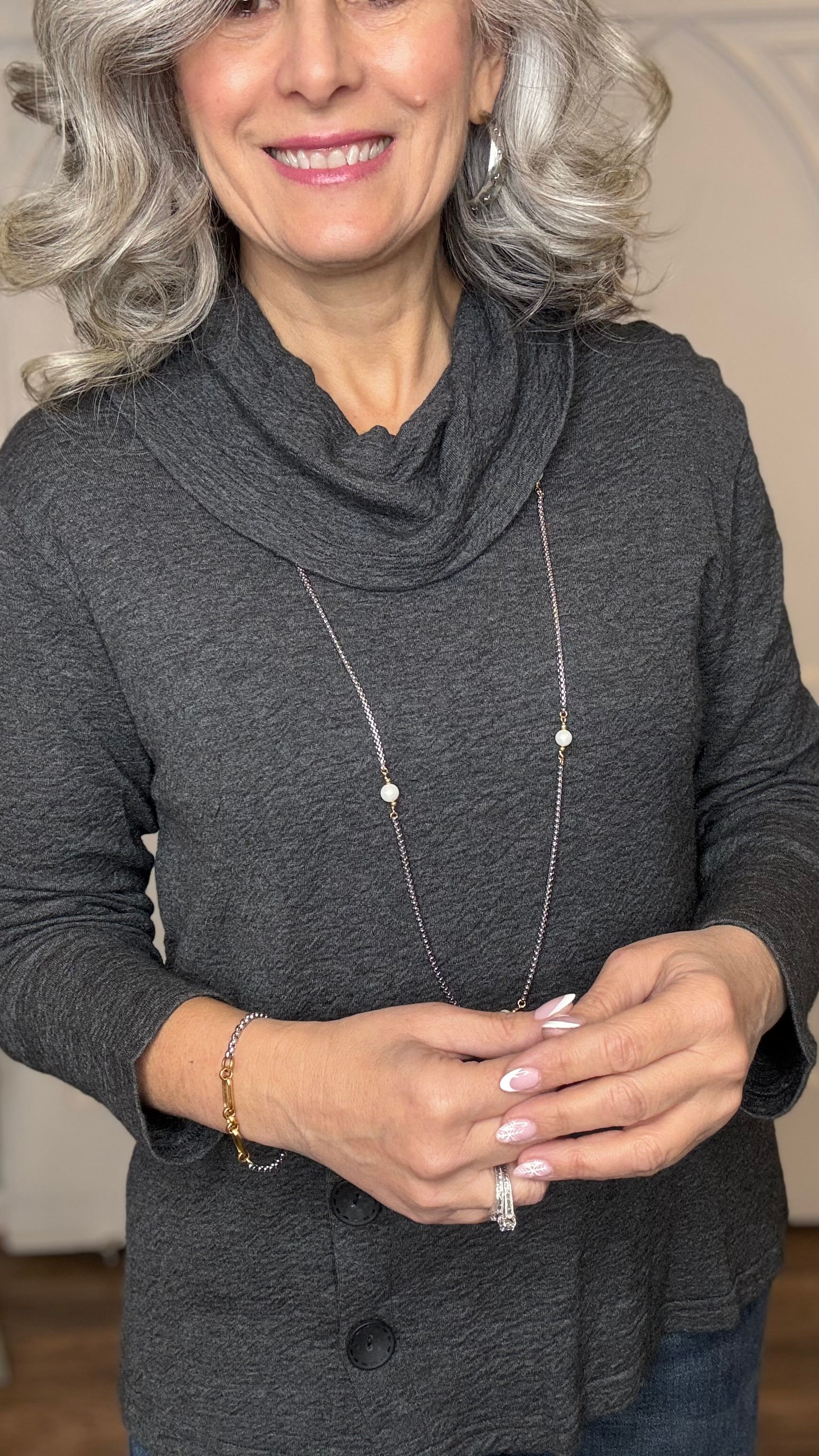 Wanda Cowl Neck Top Charcoal