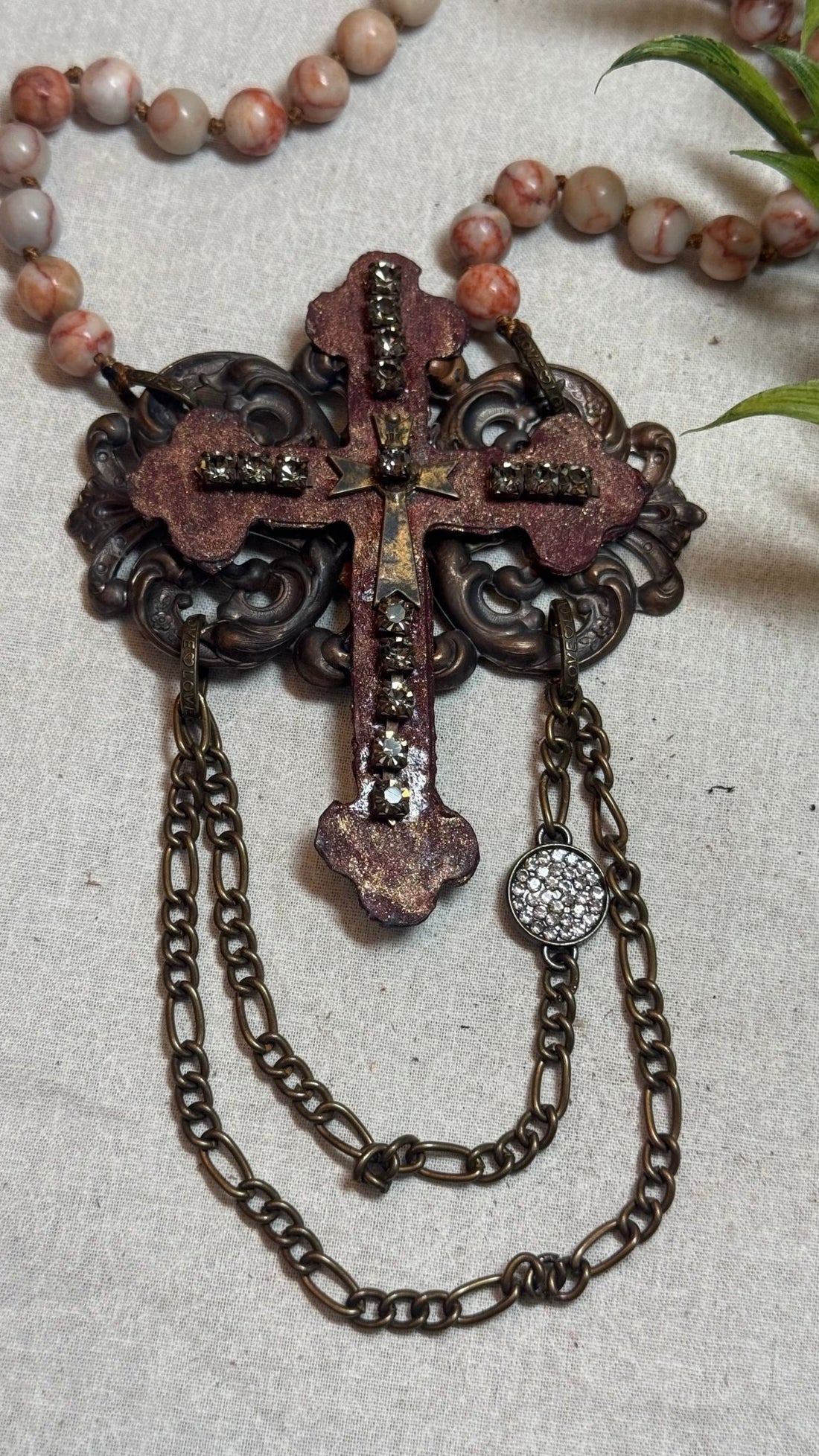 Rustic Bling Cross on Beads - Vintage Vault Boutique