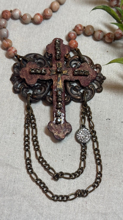 Rustic Bling Cross on Beads - Vintage Vault Boutique